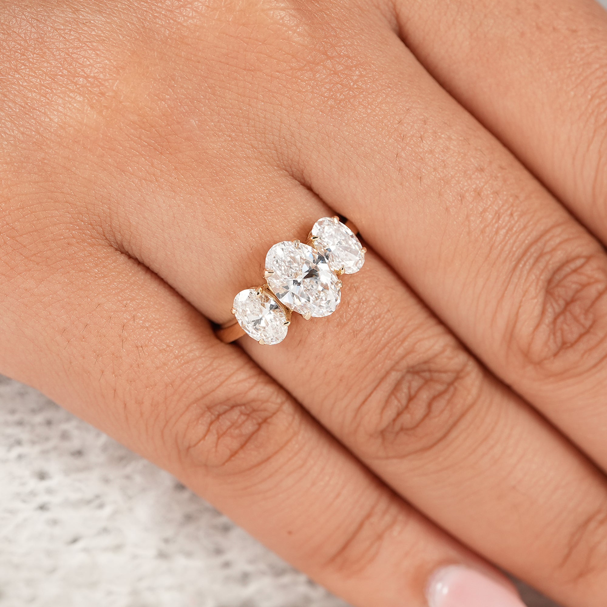 Luxury oval lab grown diamond trilogy ring