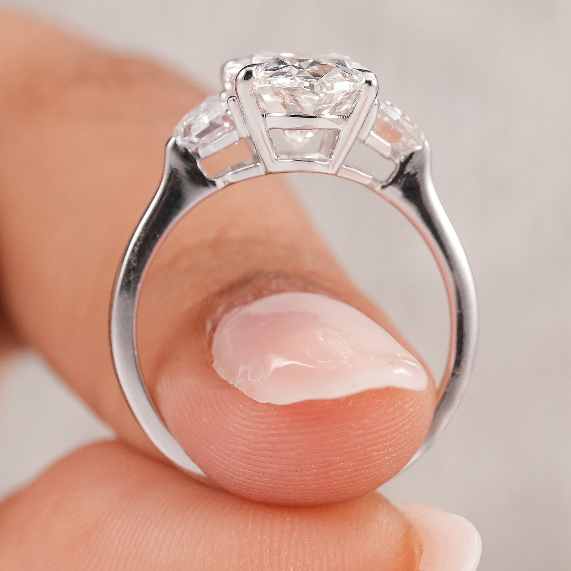 Oval Lab Grown Diamond Three Stone Engagement Ring for Bridal Ring