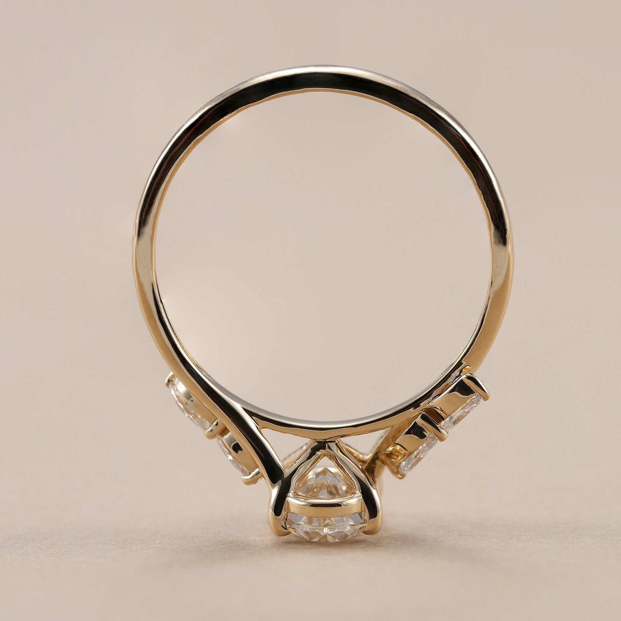 Elegant oval diamond ring handcrafted in solid yellow gold.