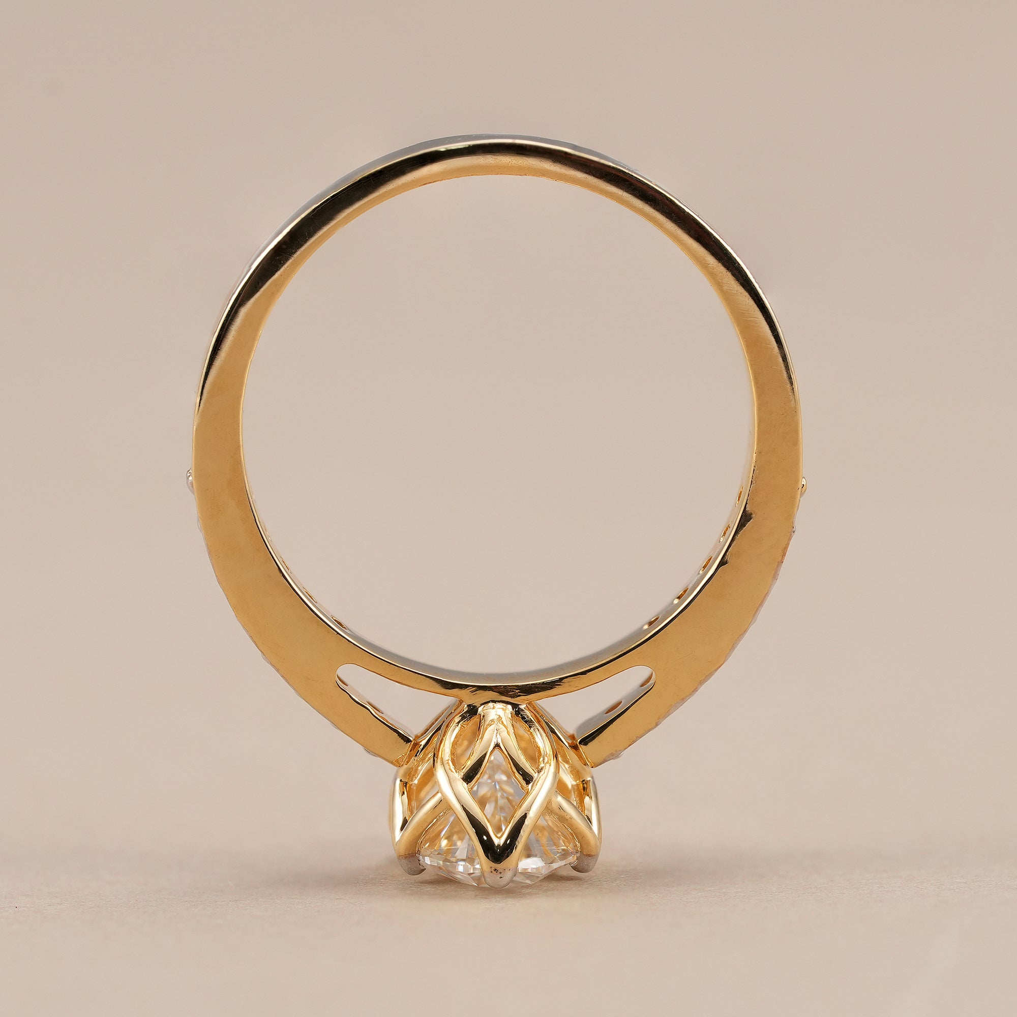 Timeless oval lab grown diamond ring with polished gold band