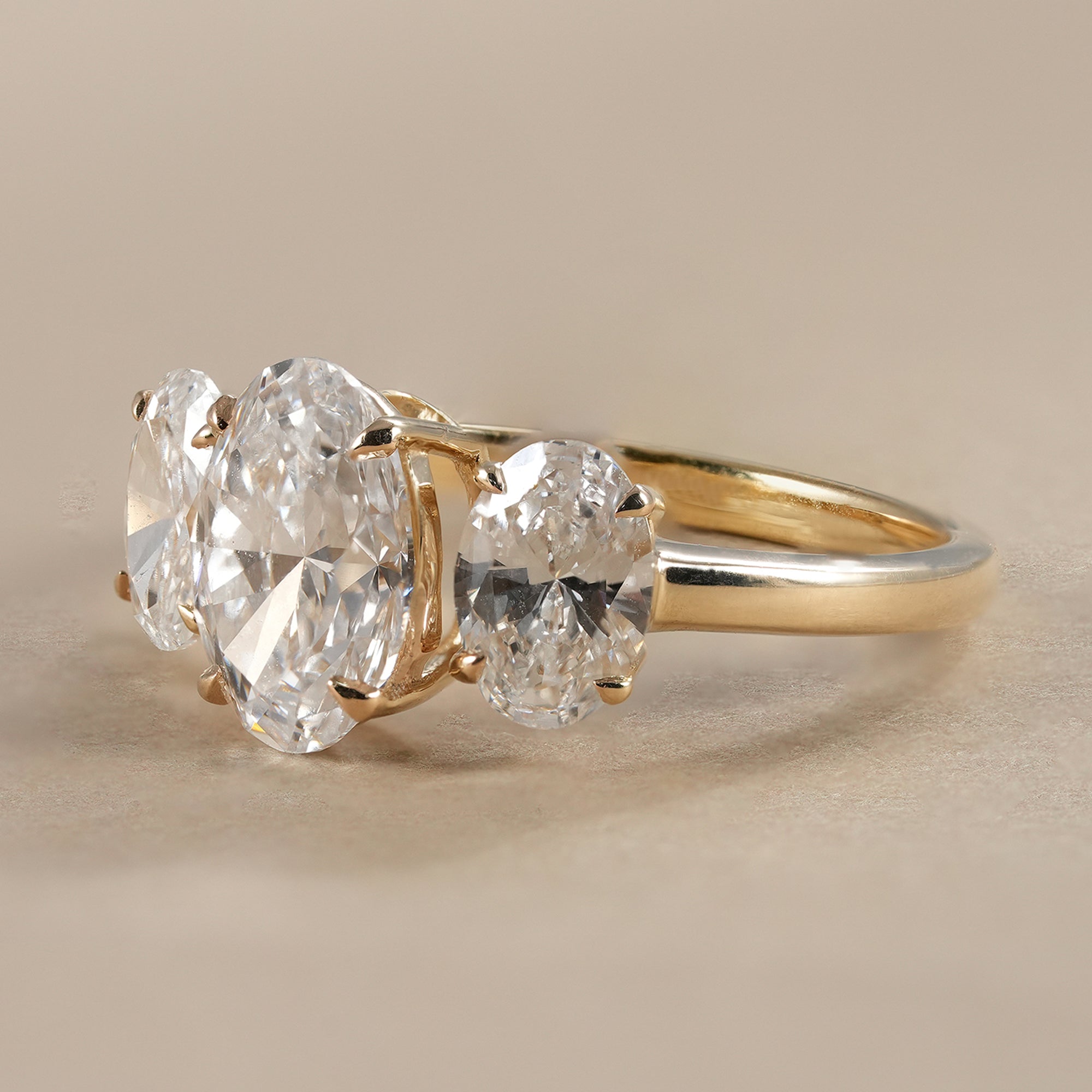 Trilogy oval diamond ring with three lab grown diamonds