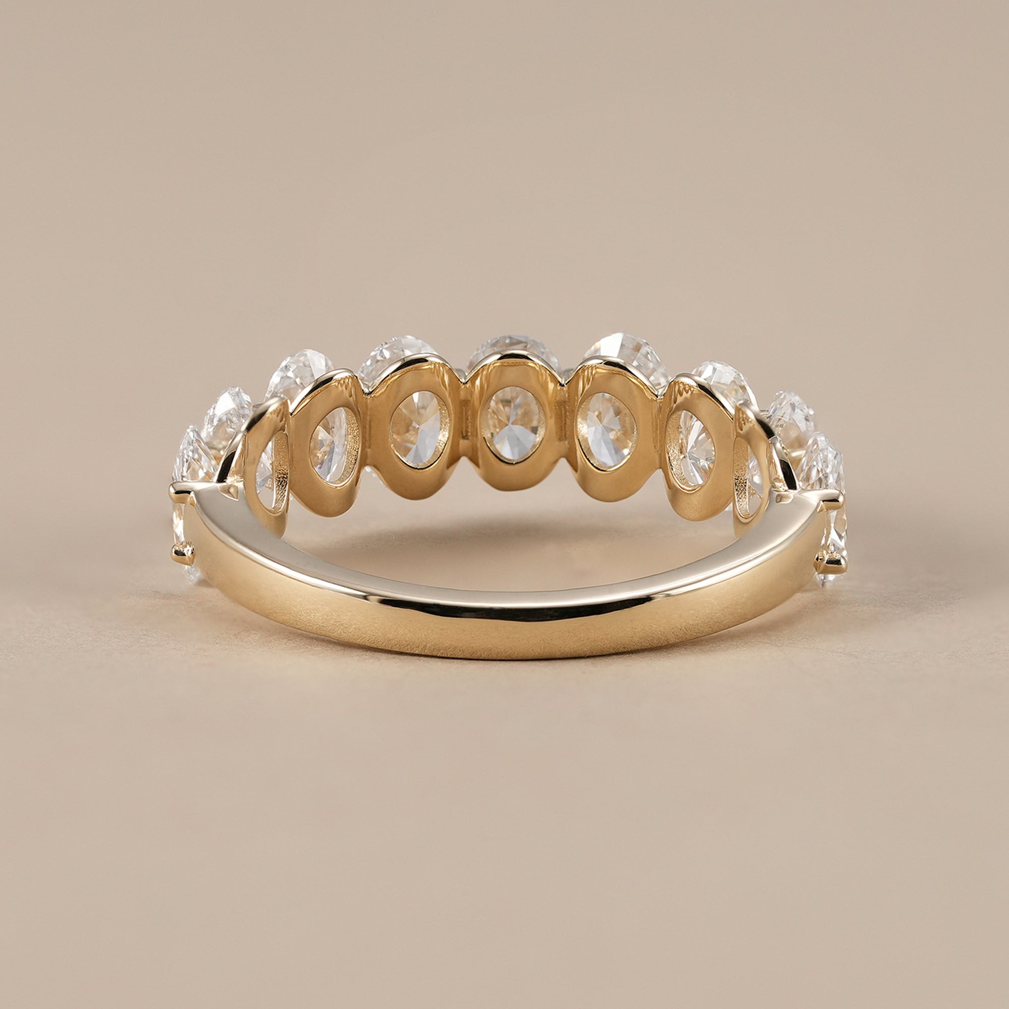 Elegant oval half eternity bridal ring close-up