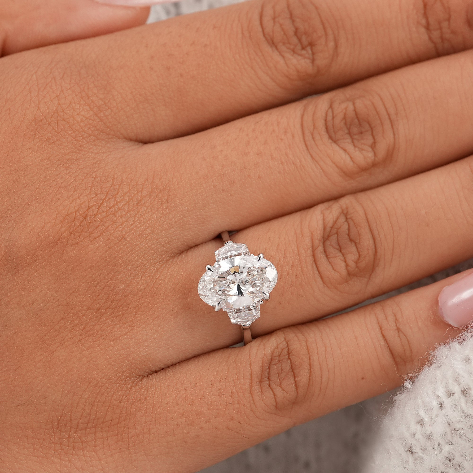 Oval Diamond Bridal Ring with Cadillac Side Diamonds