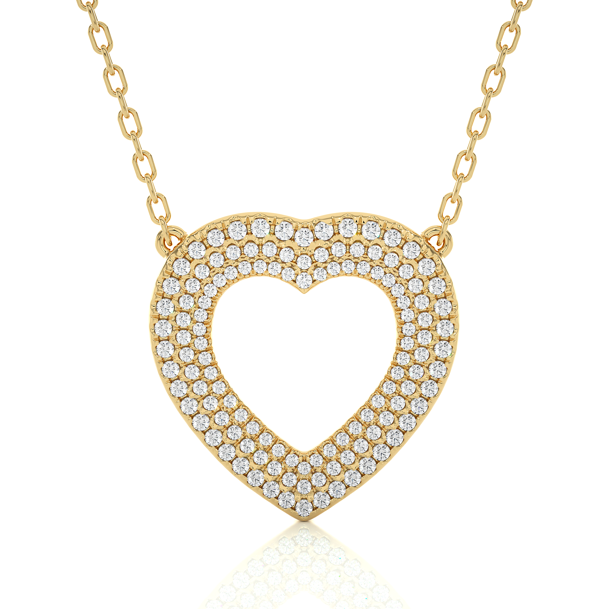 Multi Row Pave Heart Lab Diamond Pendant Necklace