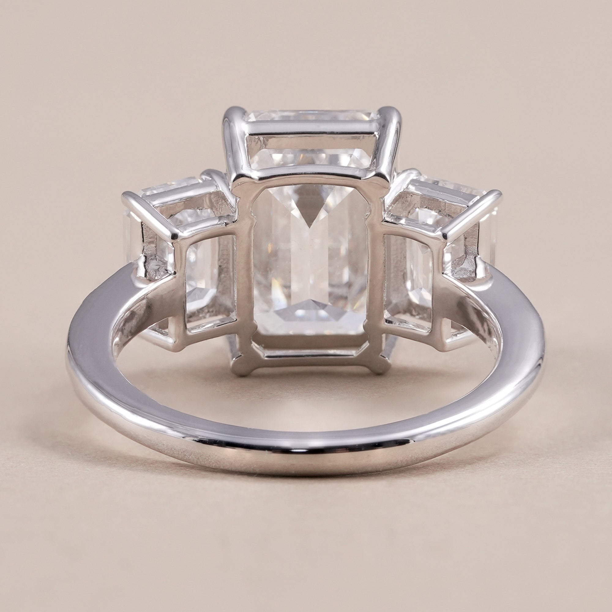 Handmade emerald cut lab diamond ring with side stones