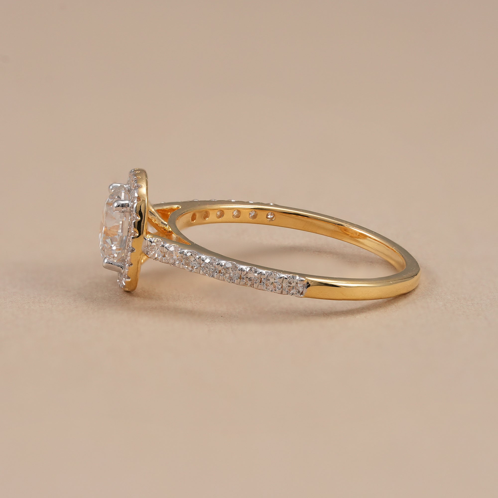 IGI certified round halo diamond engagement ring