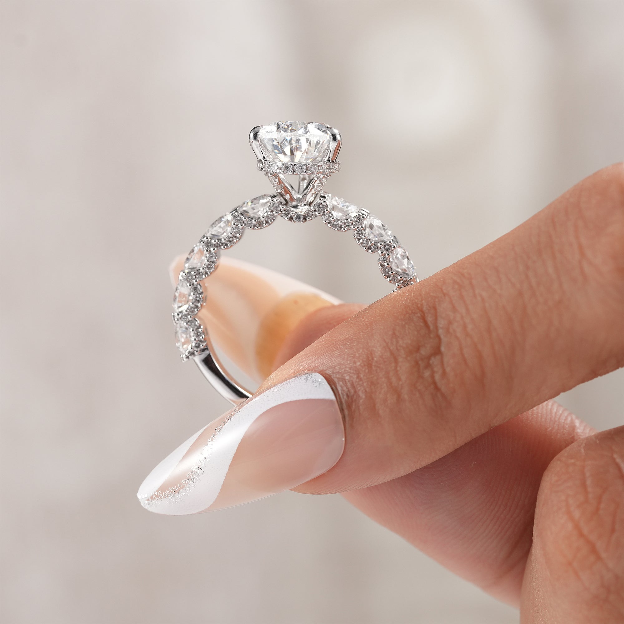 Ethical IGI certified pear lab grown diamond ring.