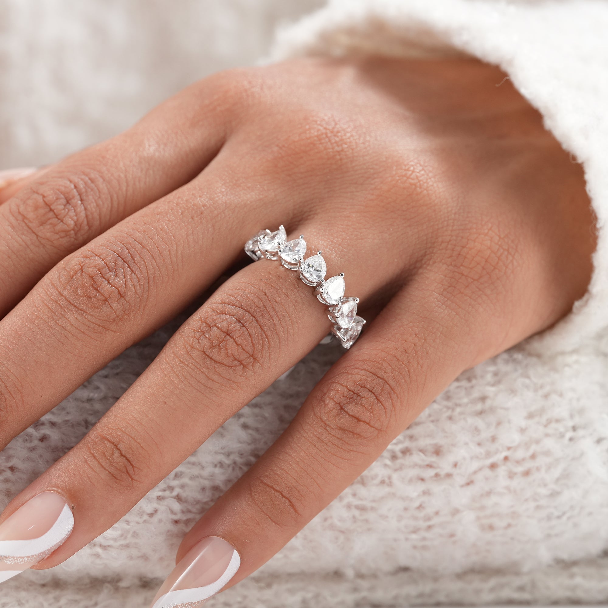 Seven pear cut lab diamond band in premium craftsmanship.