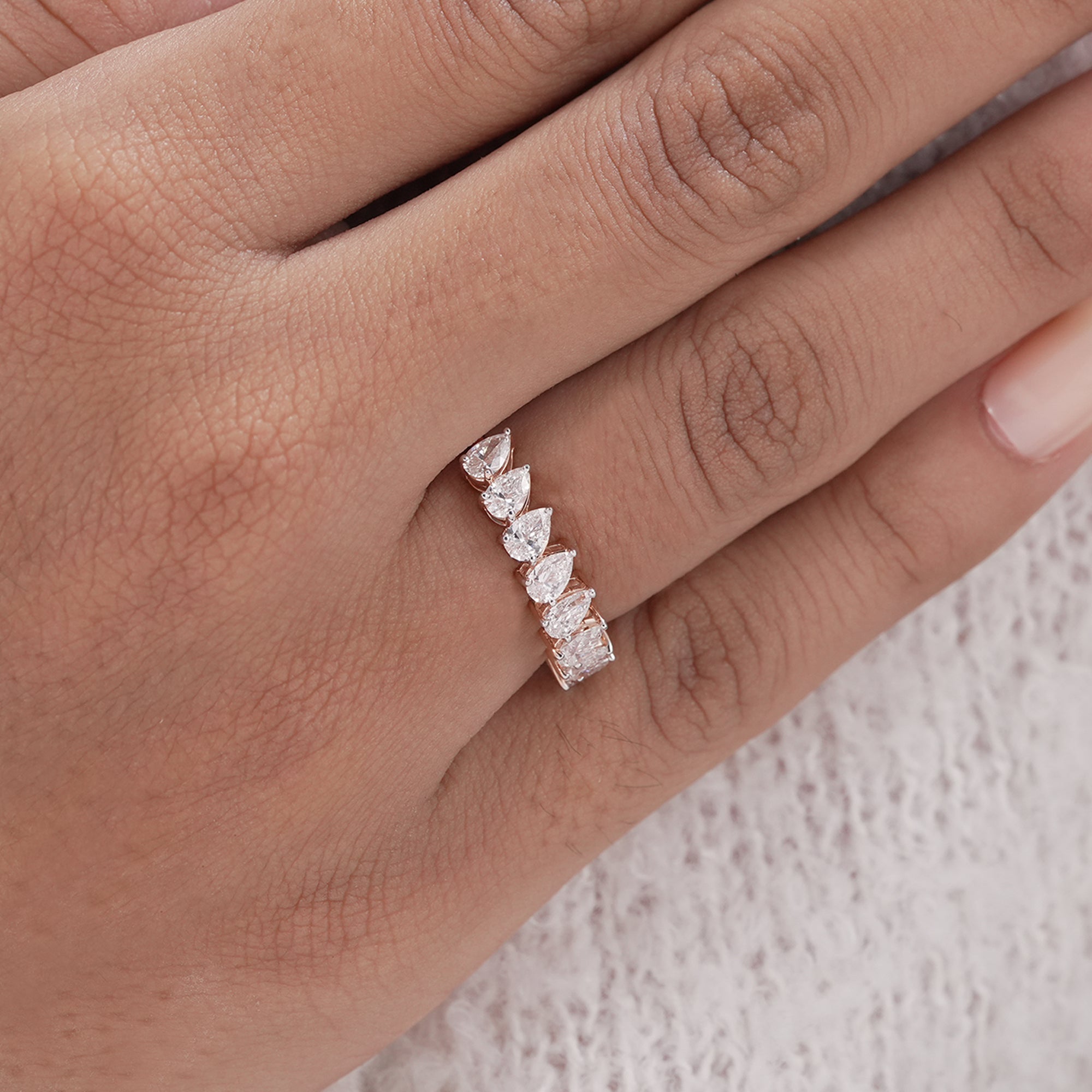 Pear diamond eternity ring handcrafted fine jewelry