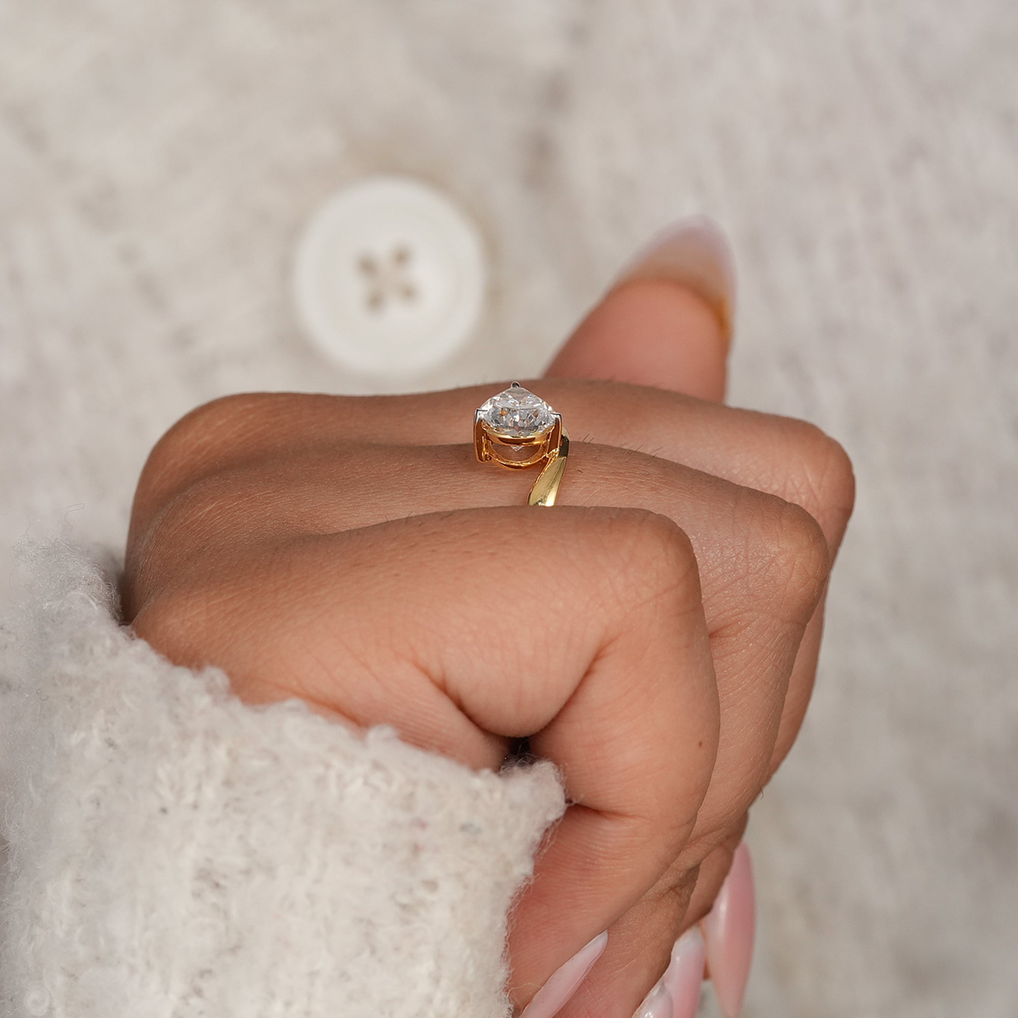 Pear teardrop lab diamond engagement ring with elegant curved band