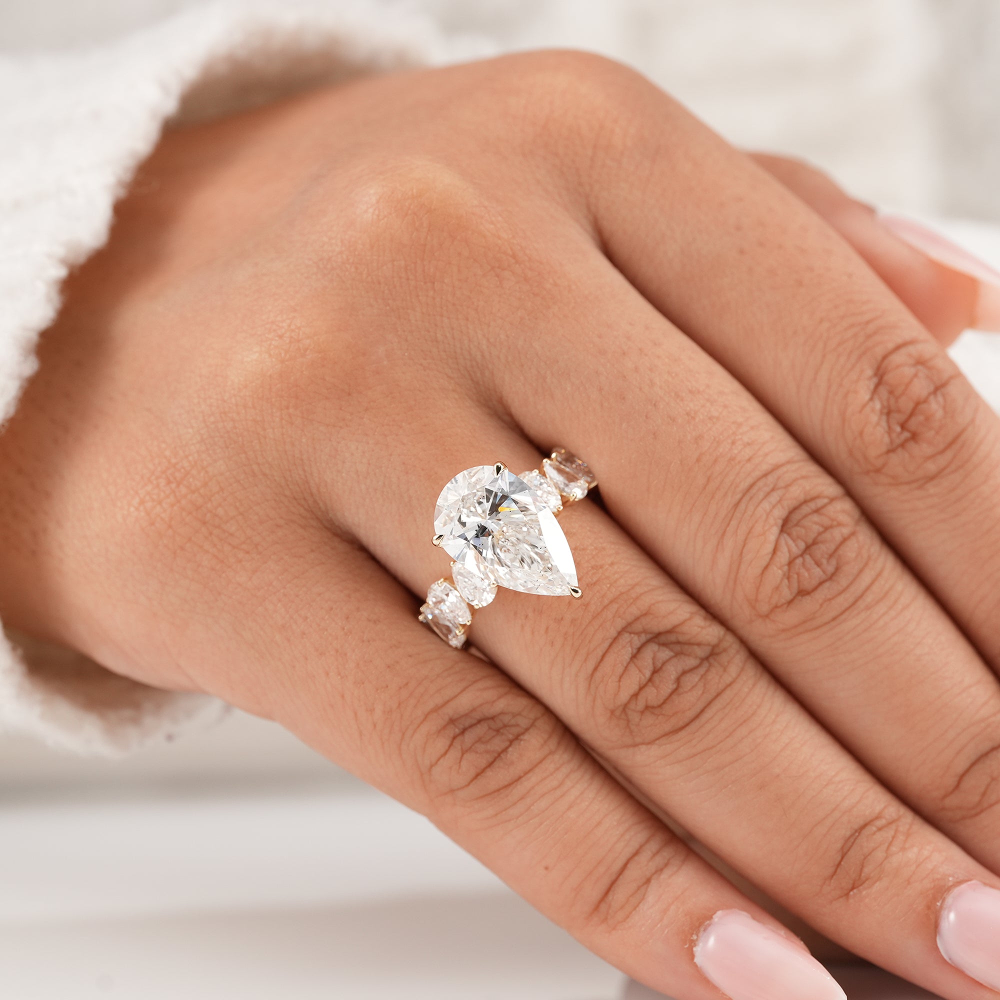 IGI certified pear lab grown diamond ring