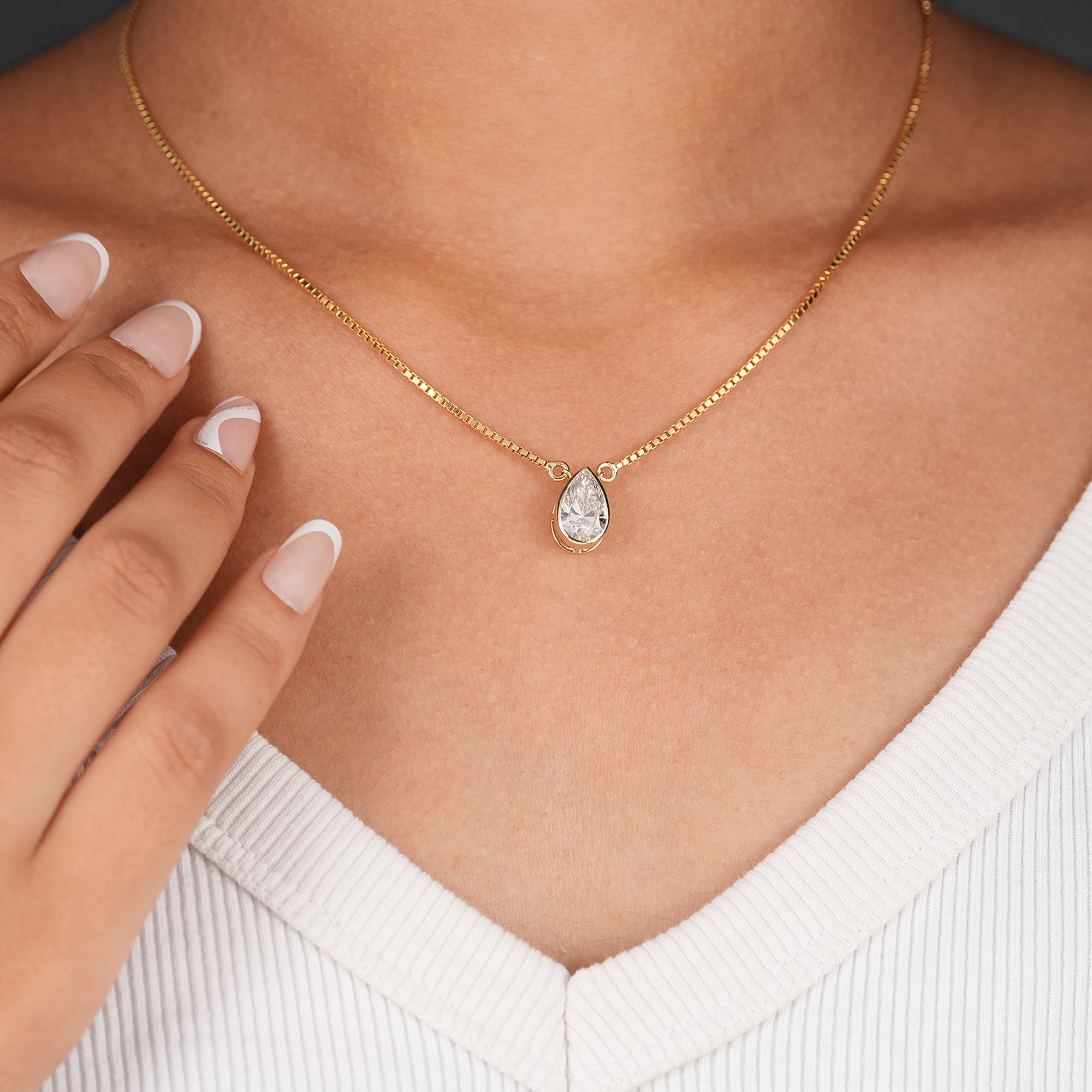 Bezel set pear diamond solitaire pendant necklace for women