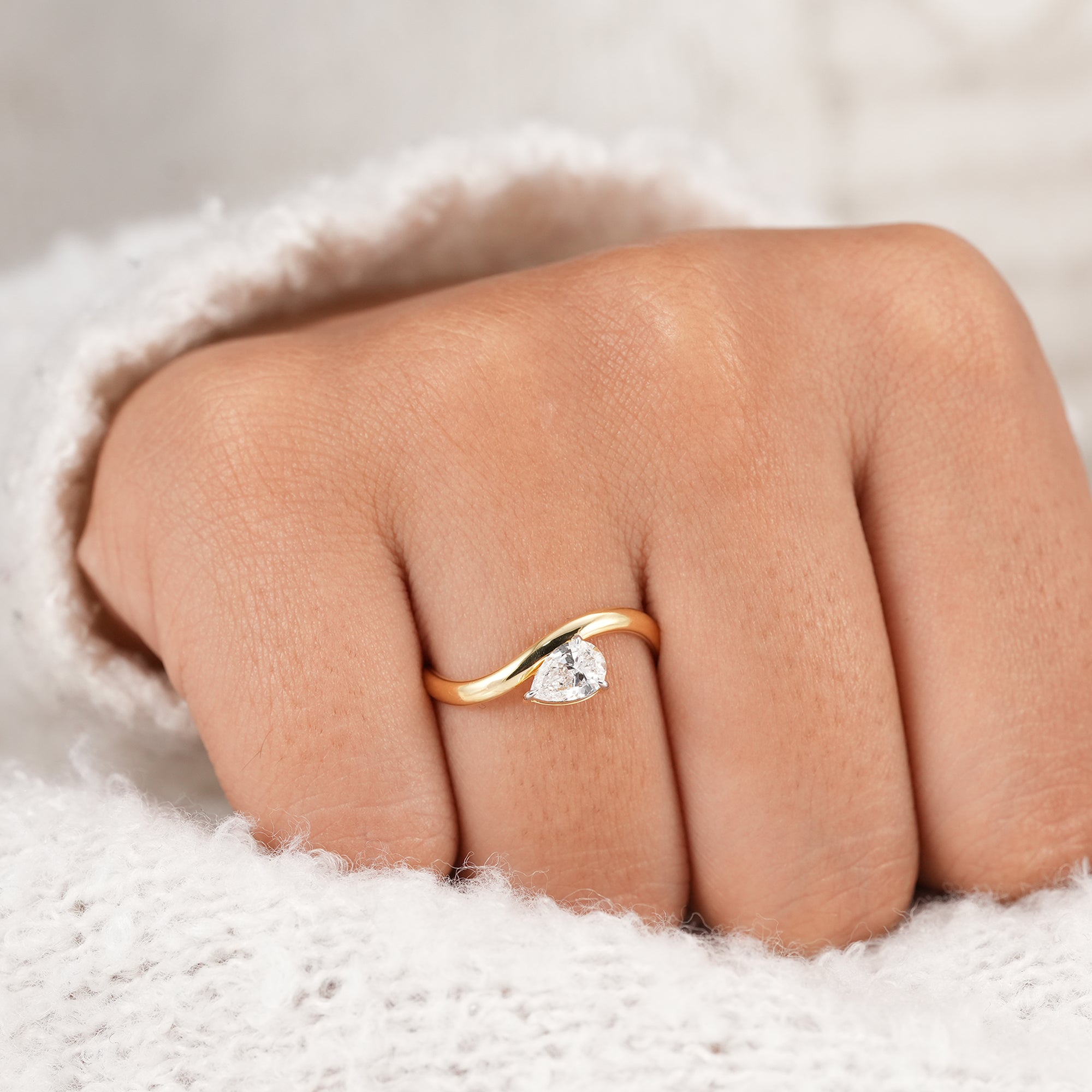 Stackable pear lab grown diamond wedding band