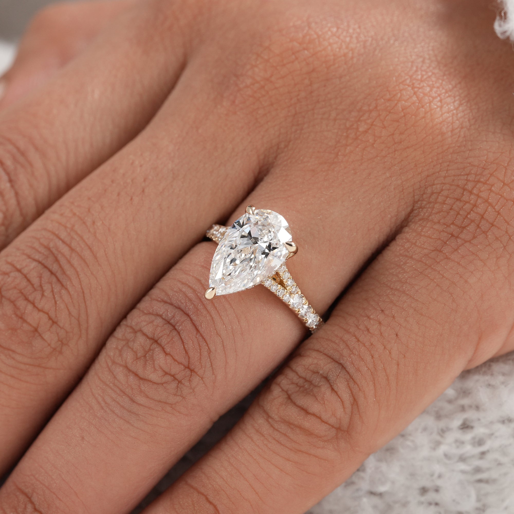 IGI certified lab grown pear diamond engagement ring