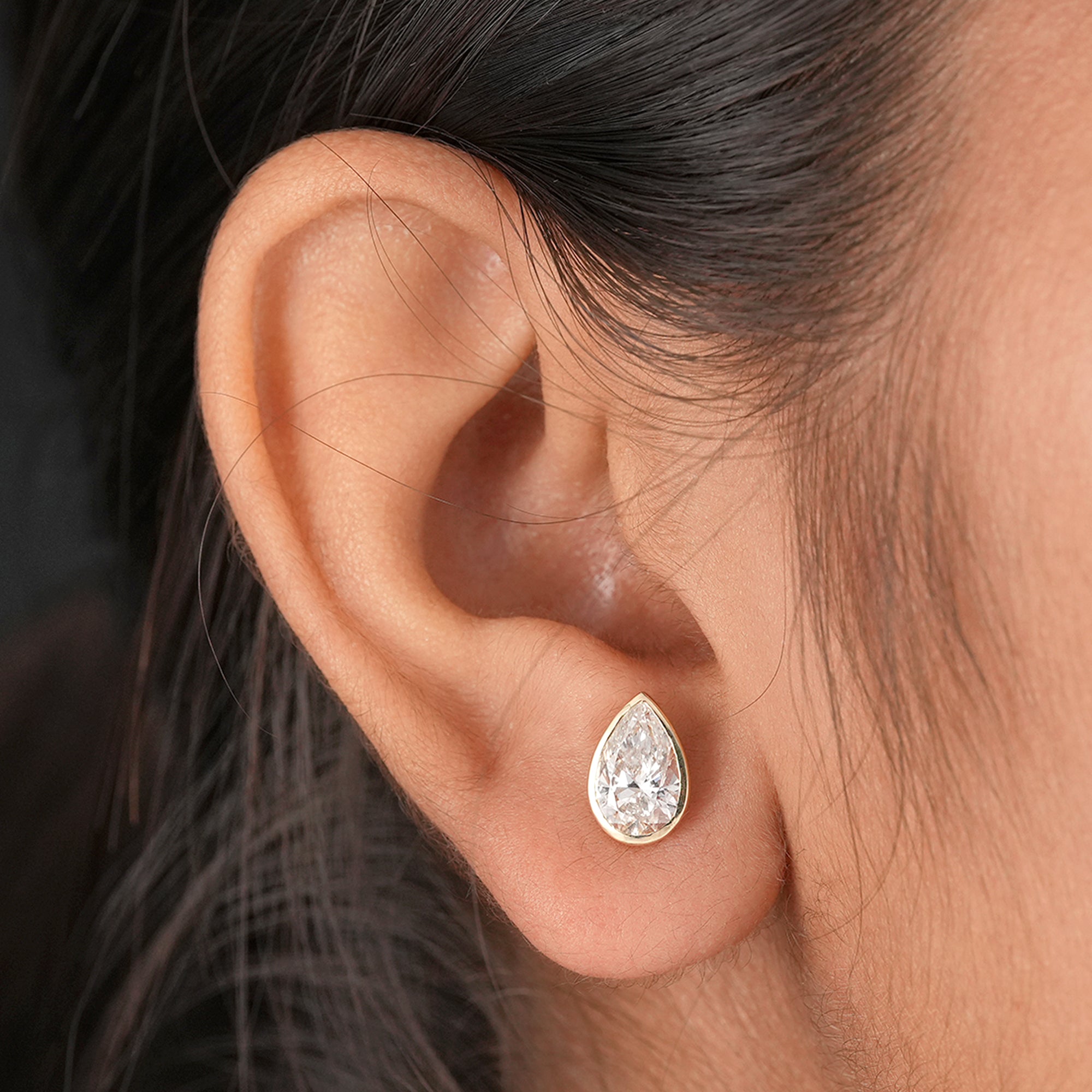 Pear cut bezel set lab diamond earrings for women