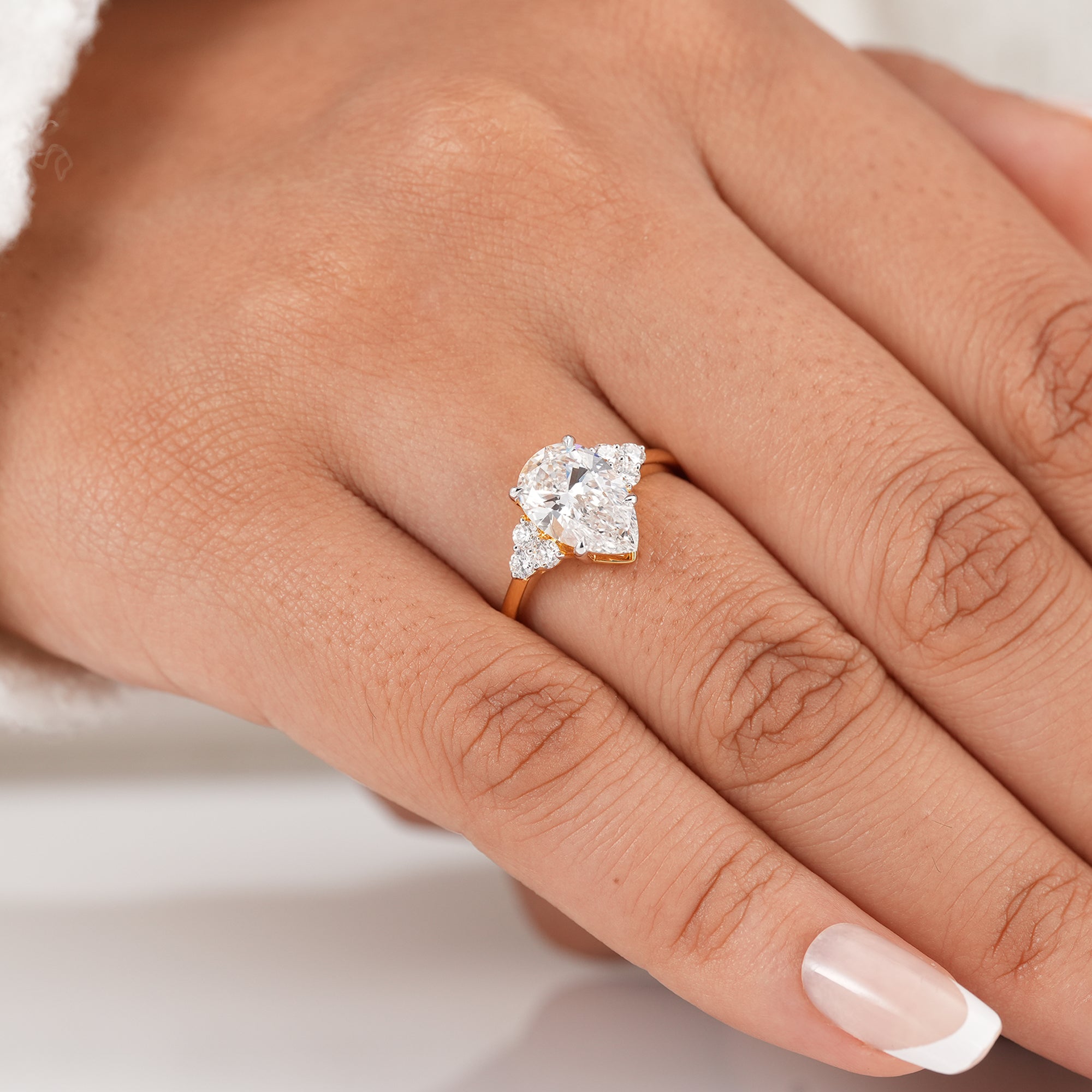 Elegant pear lab diamond bridal ring for women