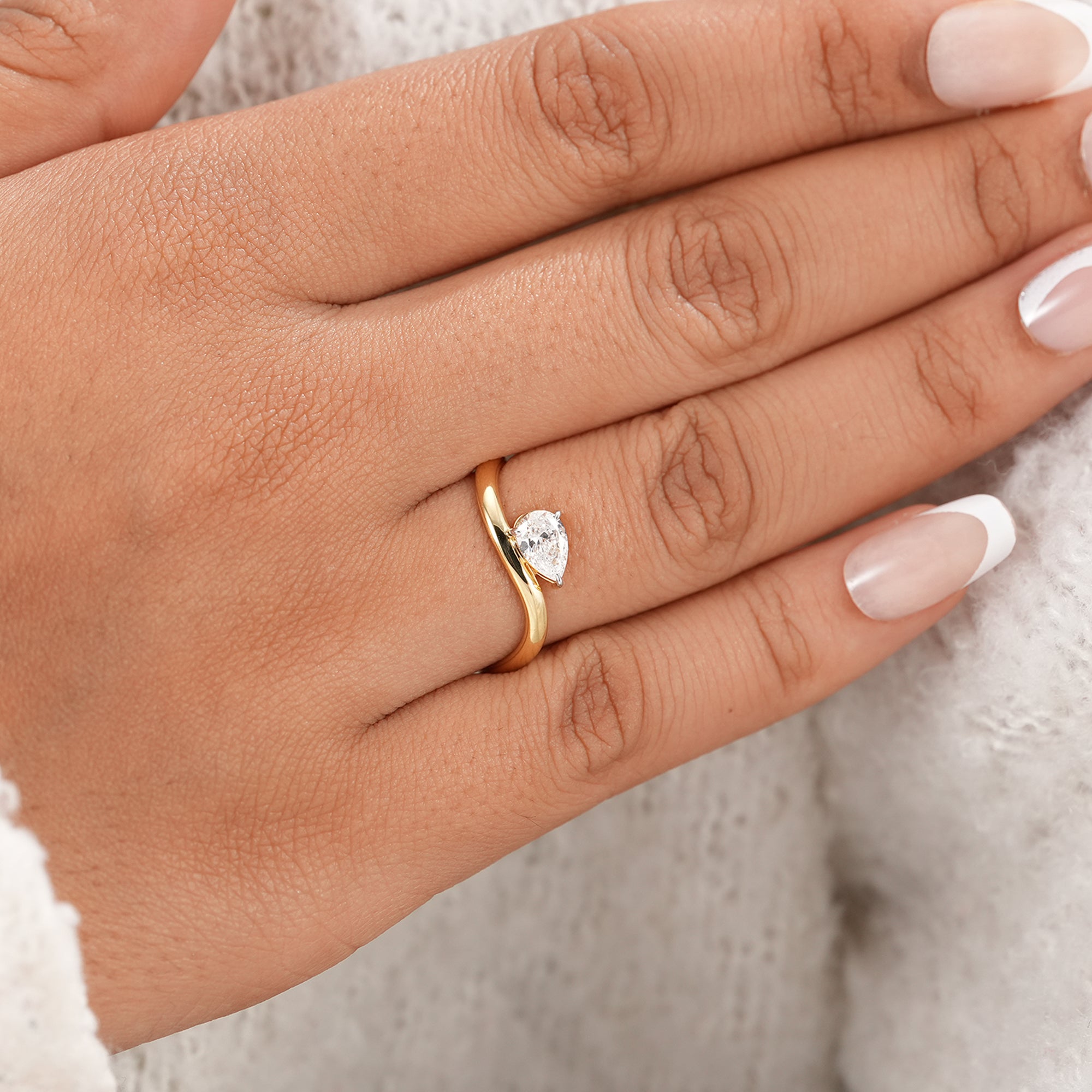 Women's curved pear diamond promise ring