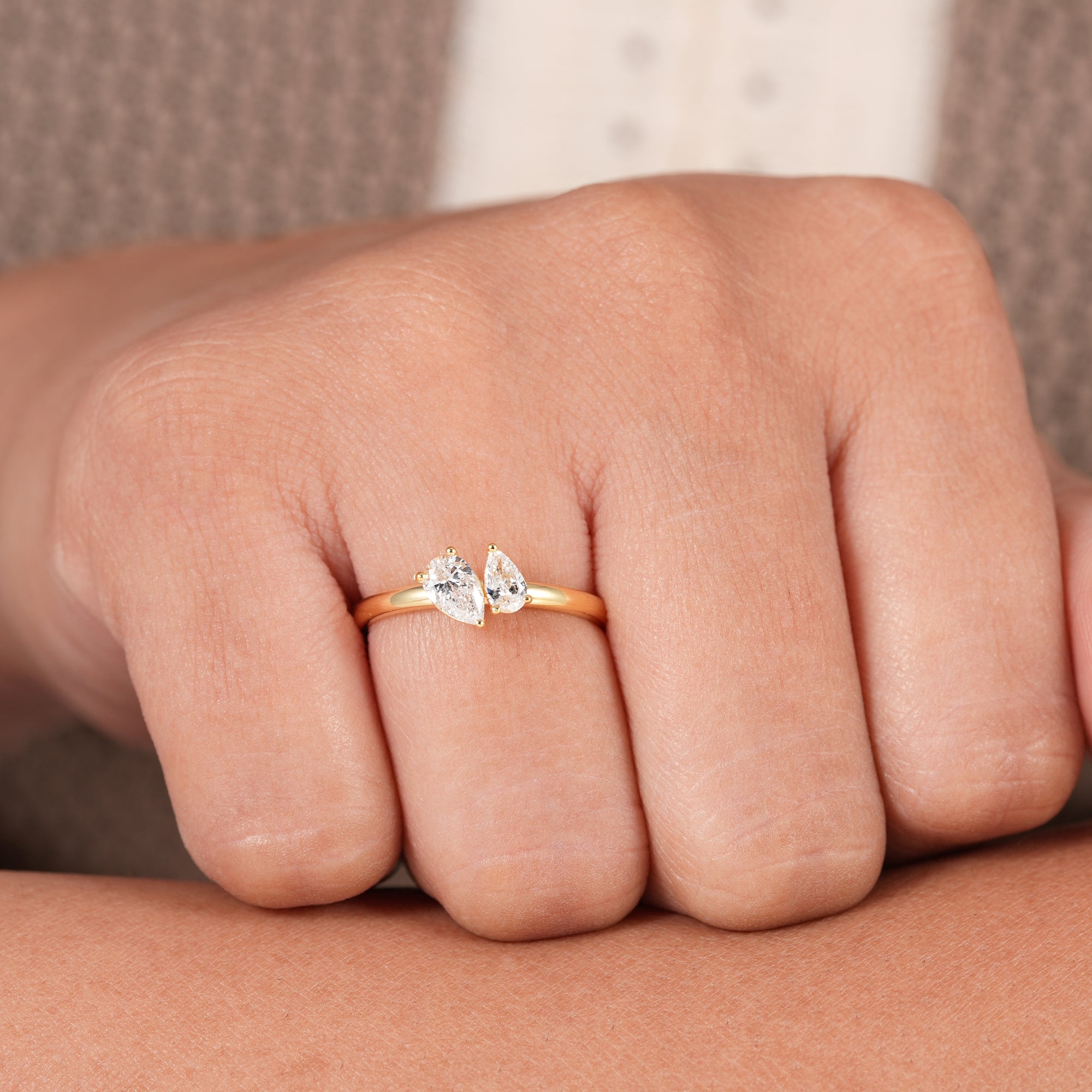 Toi Et Moi Pear Lab Diamond Engagement Ring