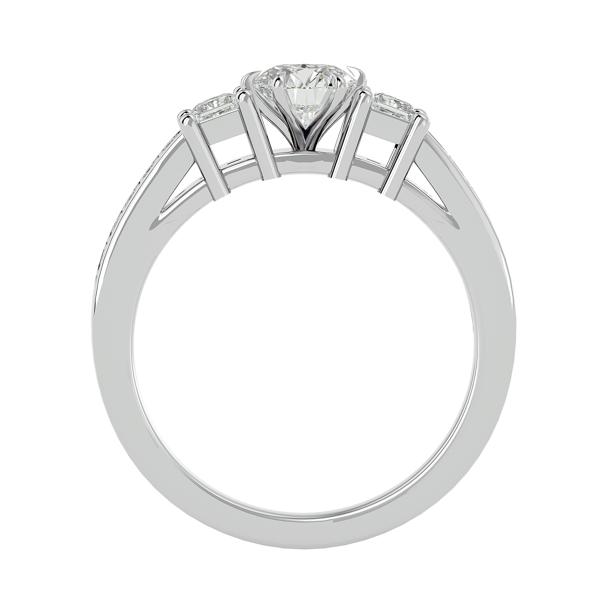 Round Lab Grown Diamond Three Stone Engagement Ring