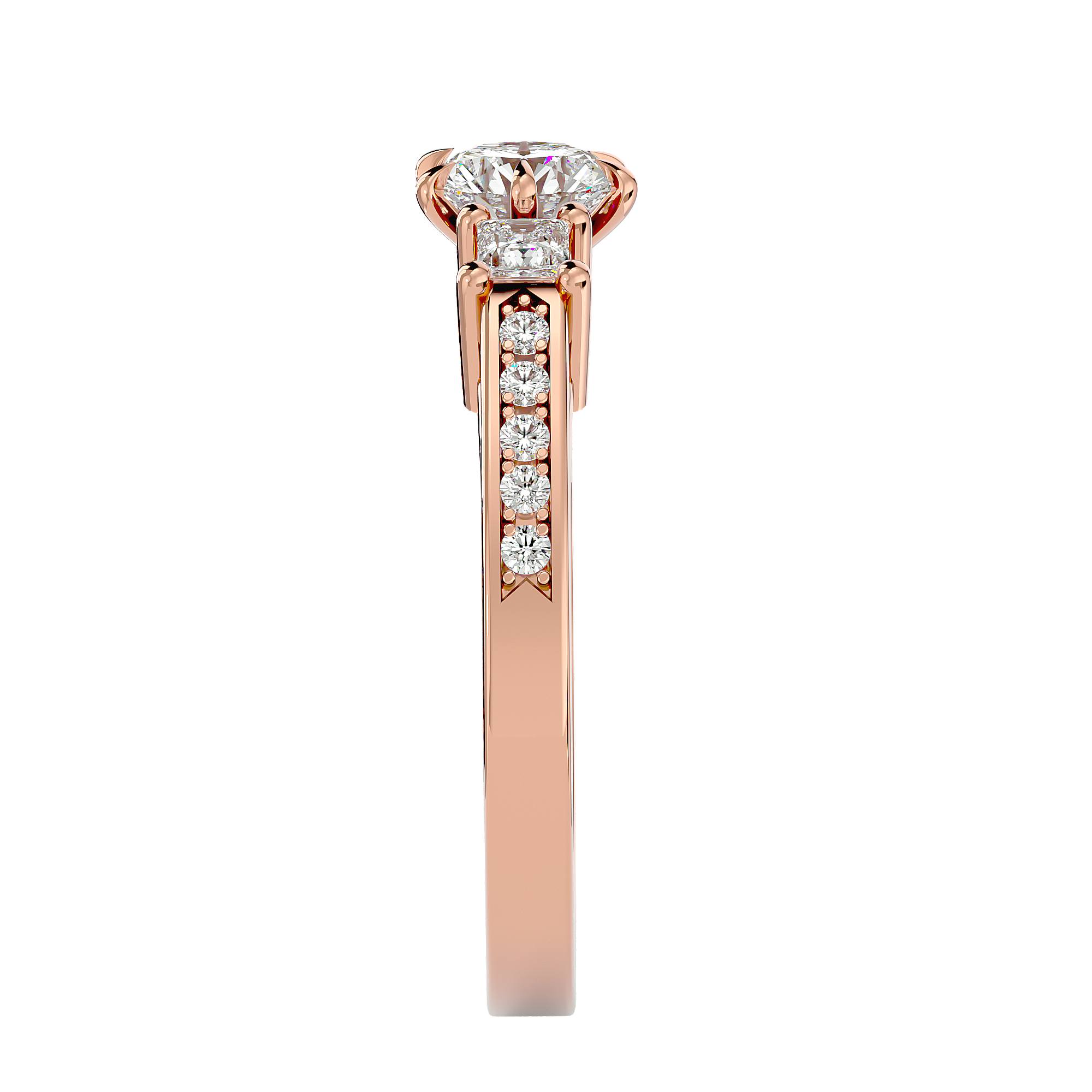 Round Lab Grown Diamond Three Stone Engagement Ring