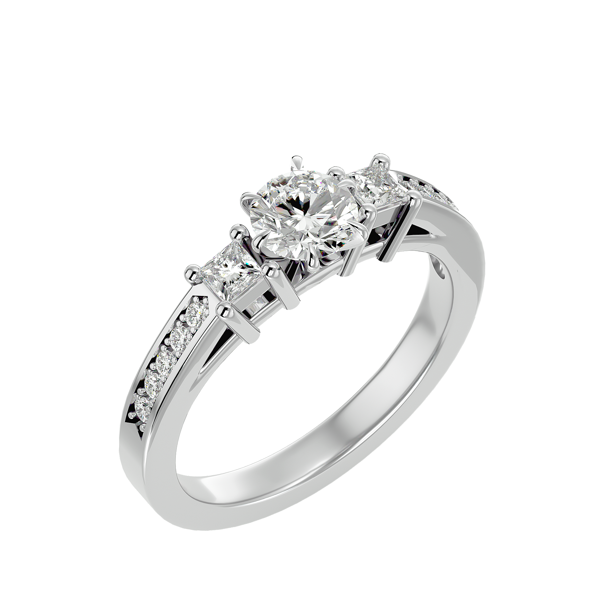 Round Lab Grown Diamond Three Stone Engagement Ring