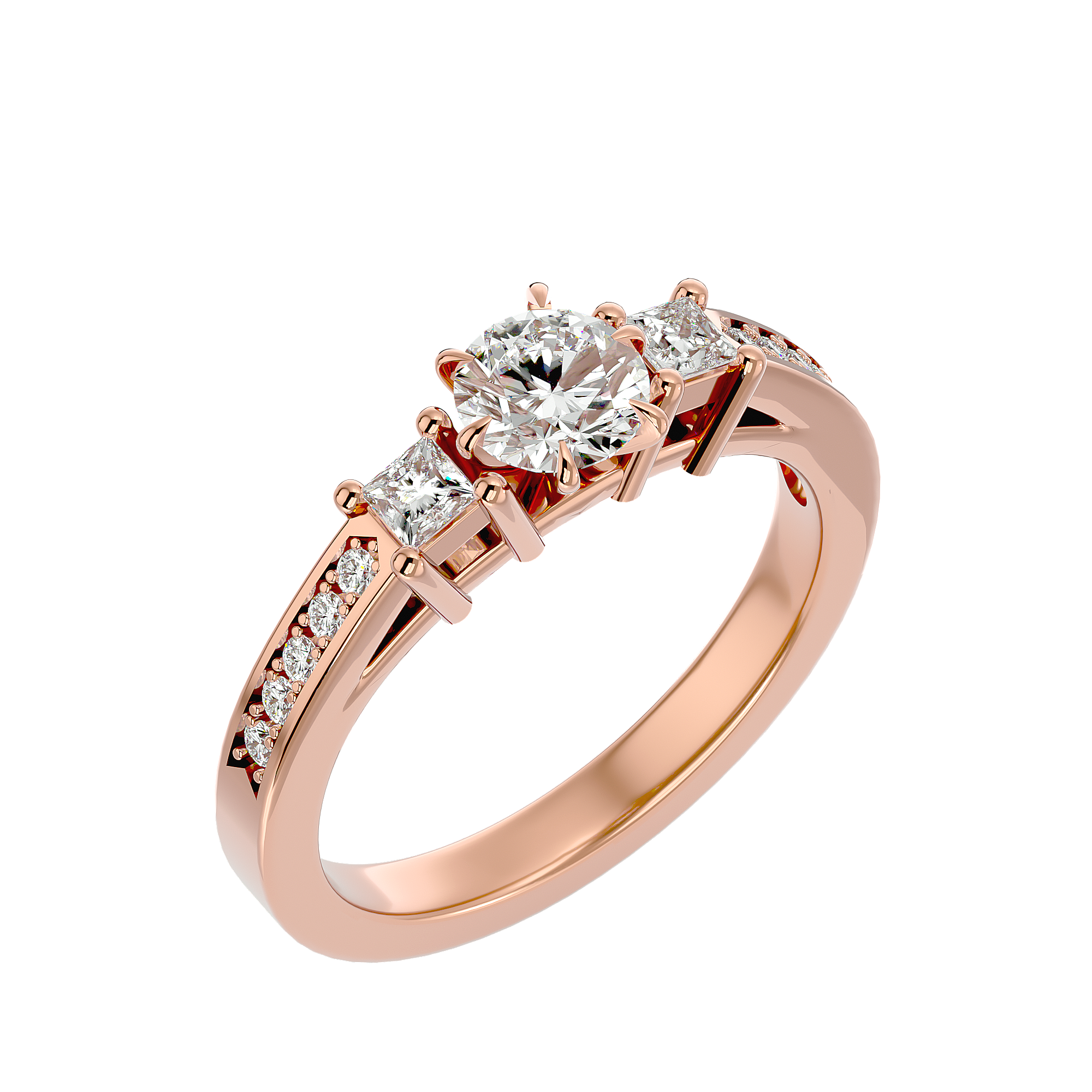 Round Lab Grown Diamond Three Stone Engagement Ring