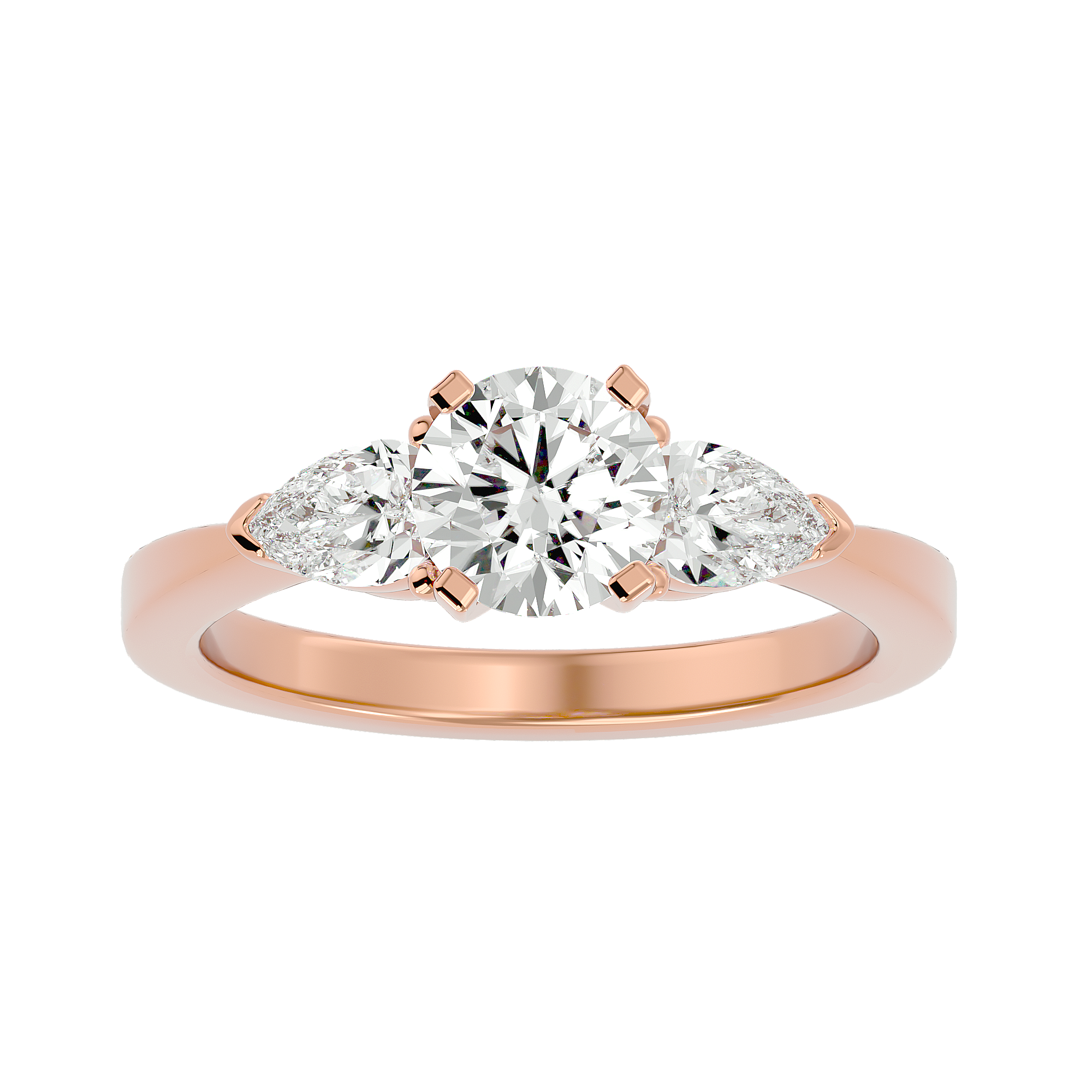 Three Stone Lab Diamond With Pear Side Stones Ring