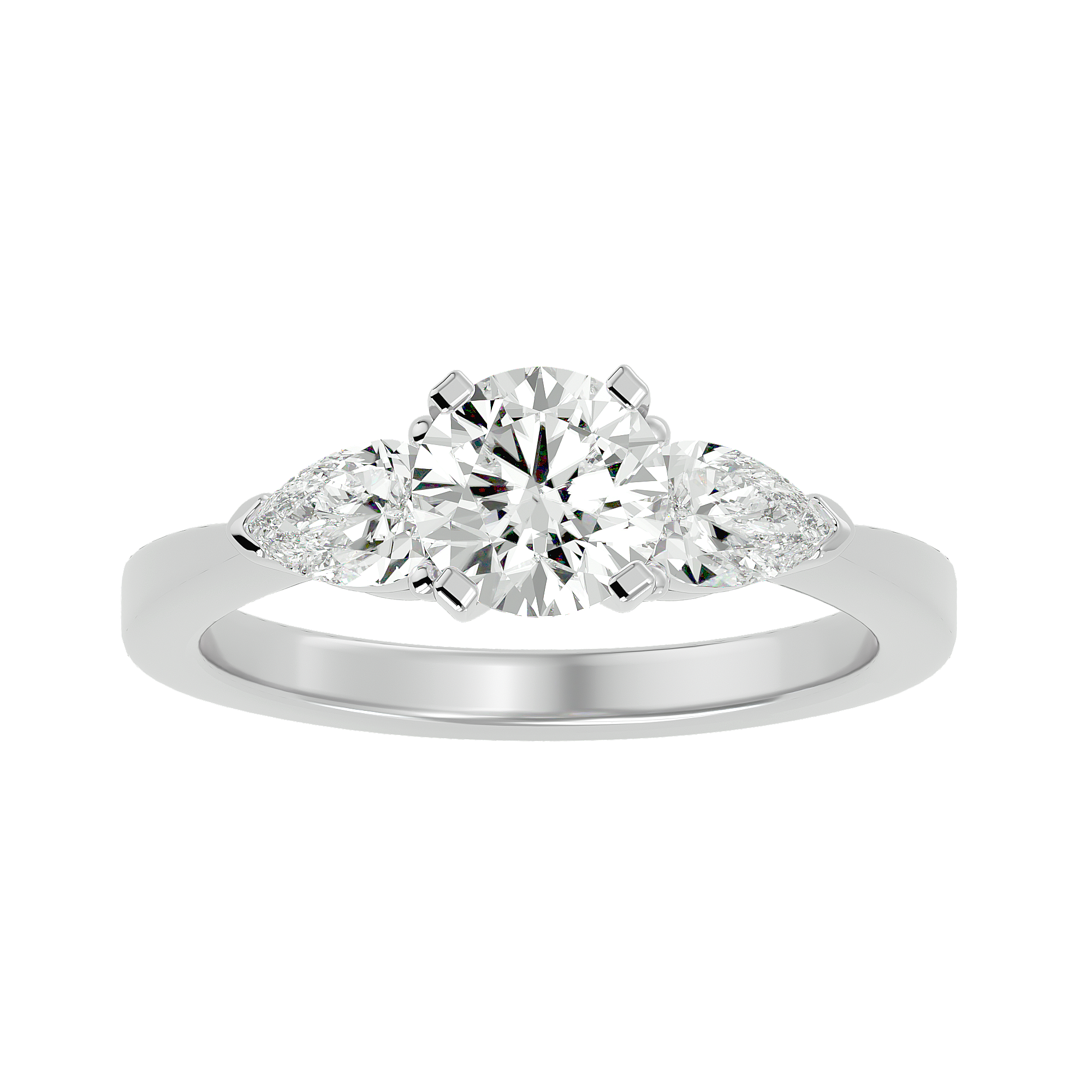 Three Stone Lab Diamond With Pear Side Stones Ring