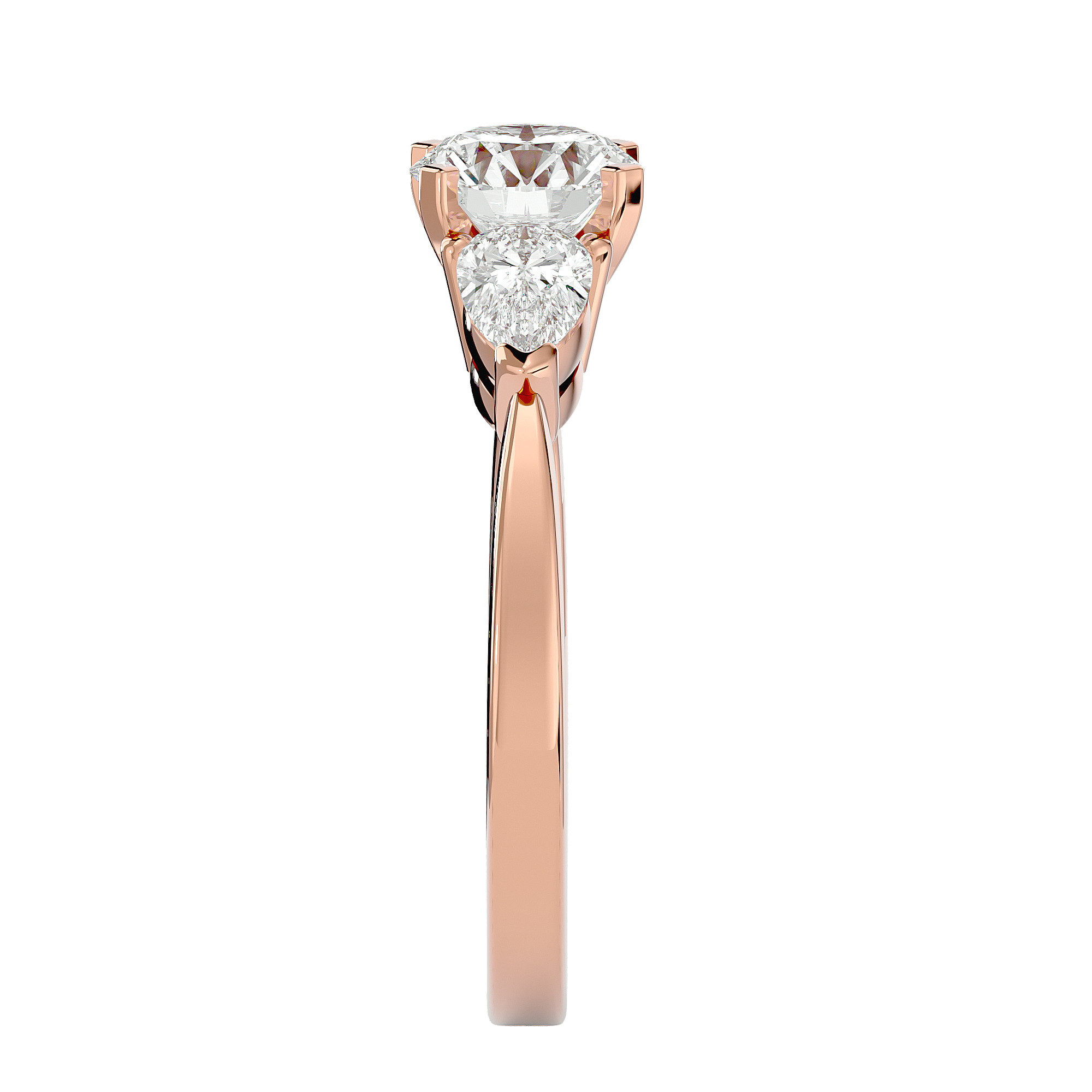Three Stone Lab Diamond With Pear Side Stones Ring