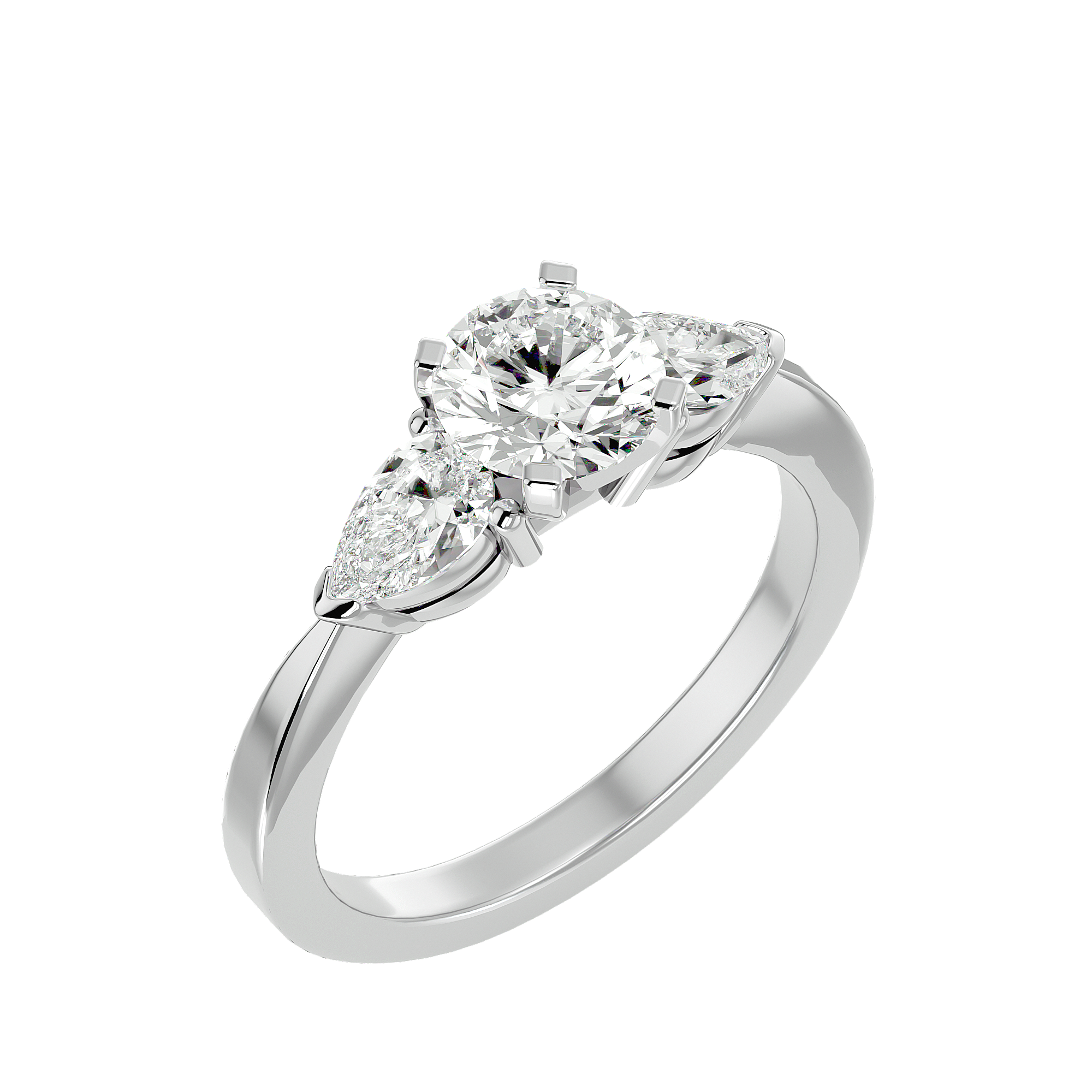 Three Stone Lab Diamond With Pear Side Stones Ring