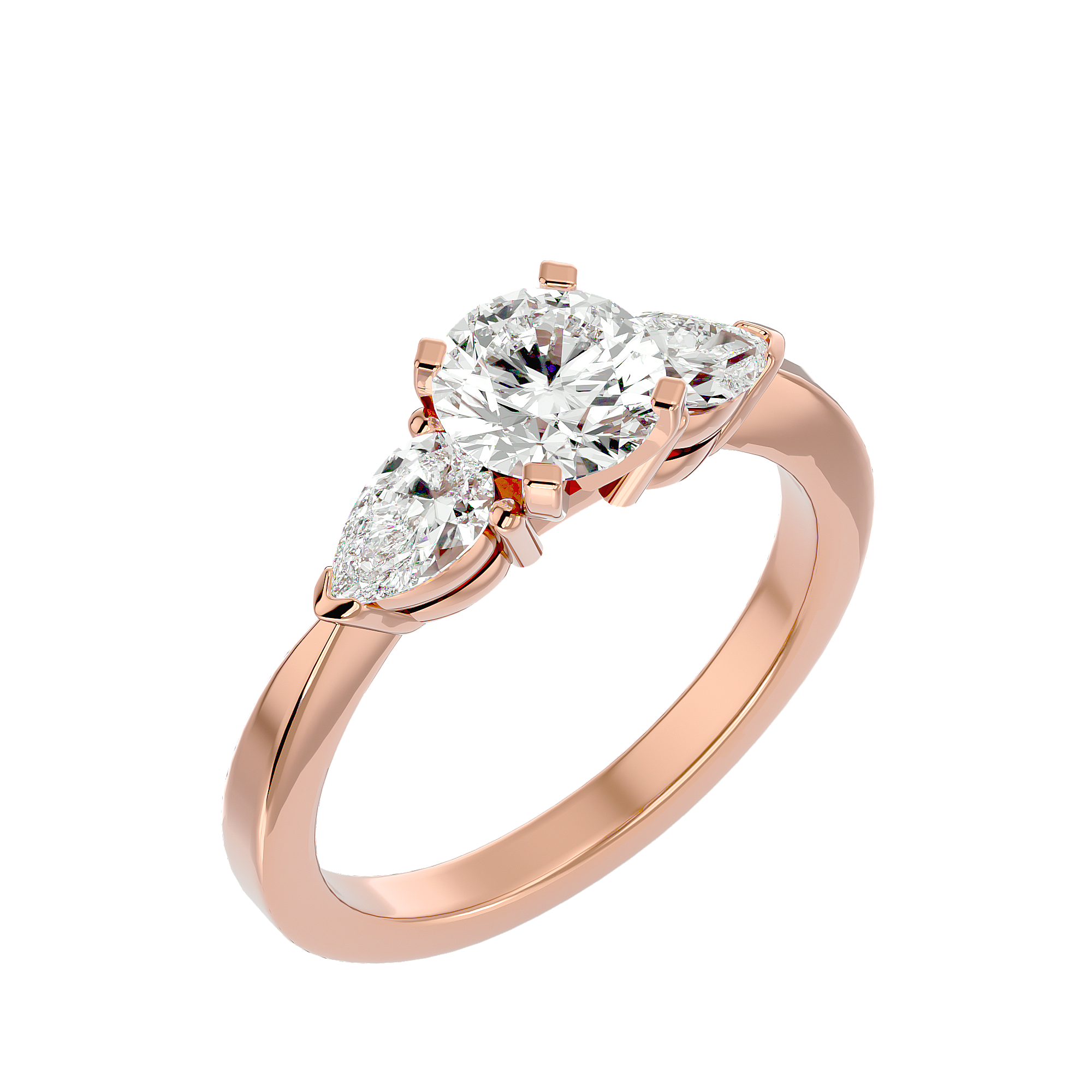 Three Stone Lab Diamond With Pear Side Stones Ring