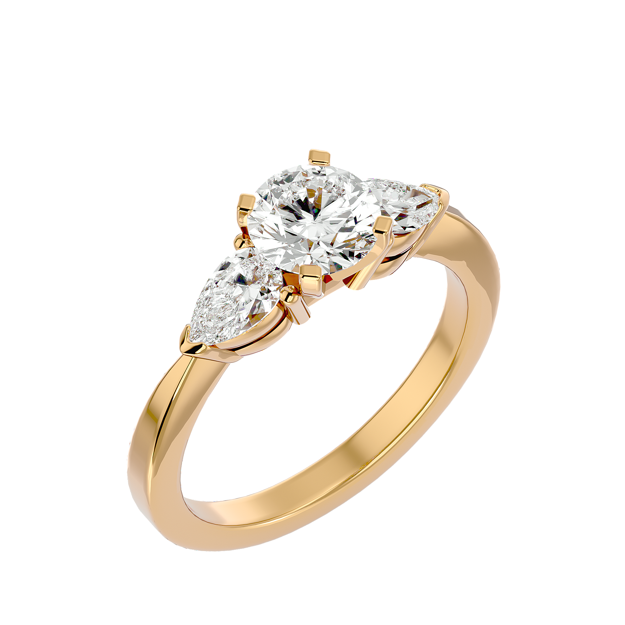 Three Stone Lab Diamond With Pear Side Stones Ring