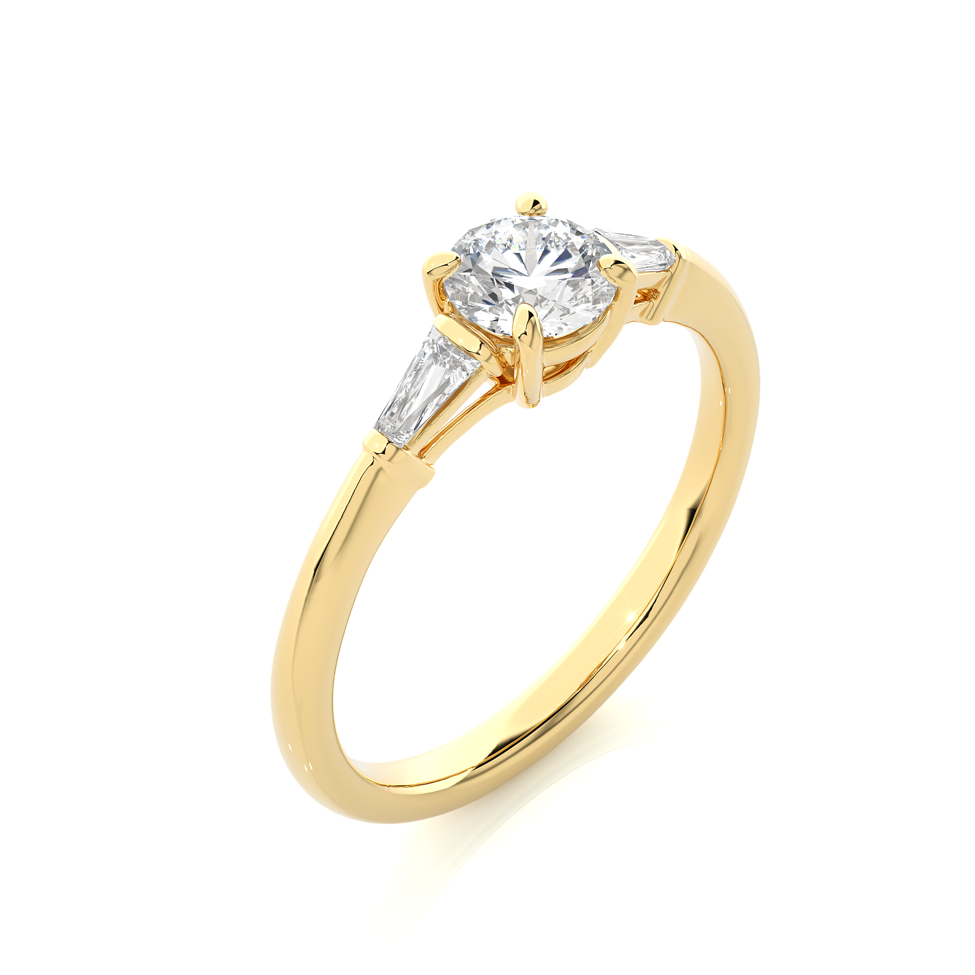 Round Lab Diamond With Tapered Baguette Three Stone Ring