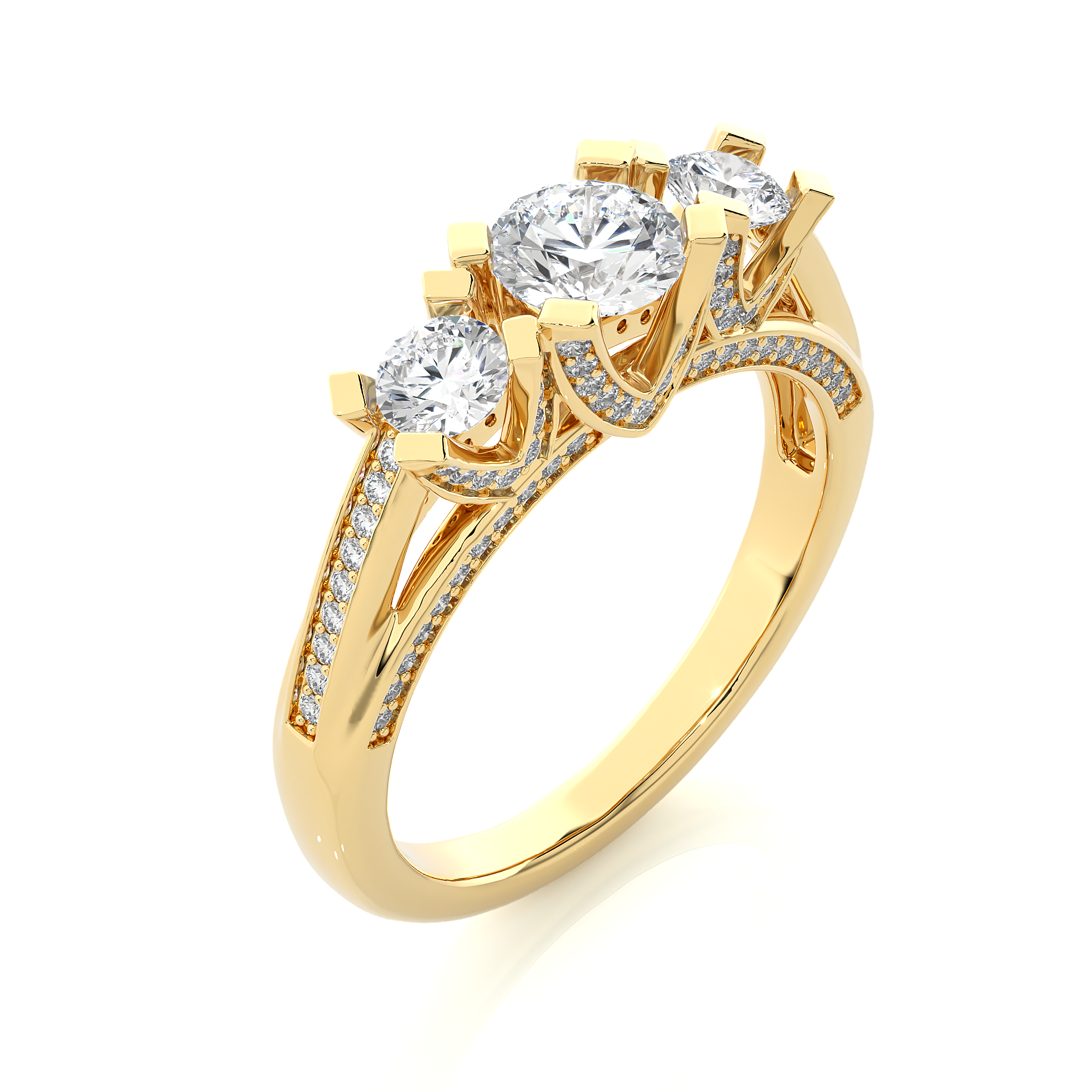 Three Stone Diamond Hidden Halo Engagement Ring