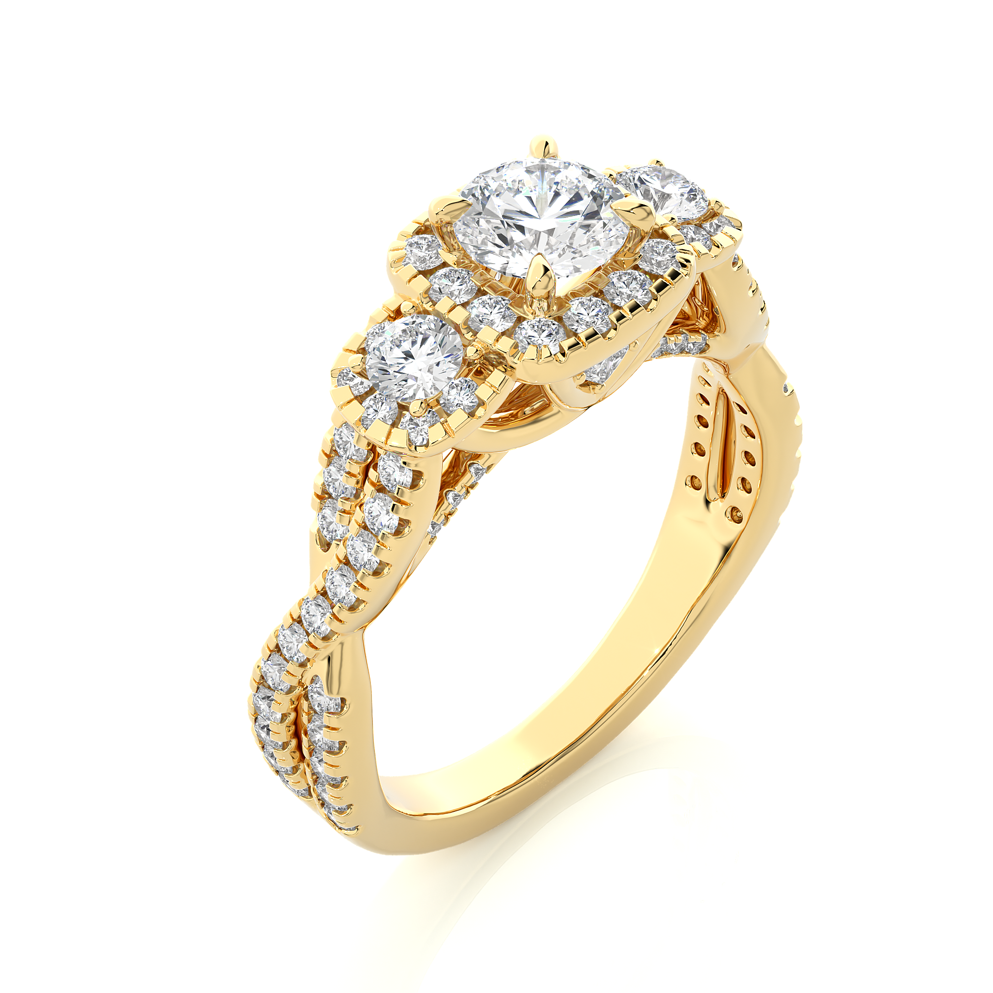 Lab Diamond Halo Three Stone Engagement Ring