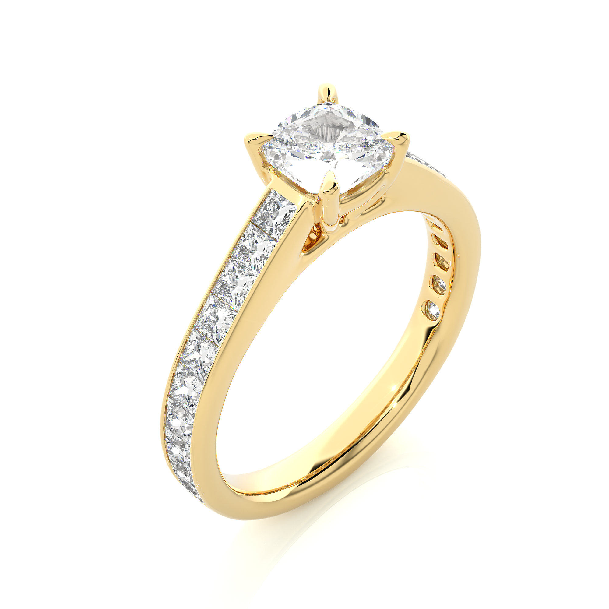 Cushion Cut Diamond Engagement Ring With Channel Band