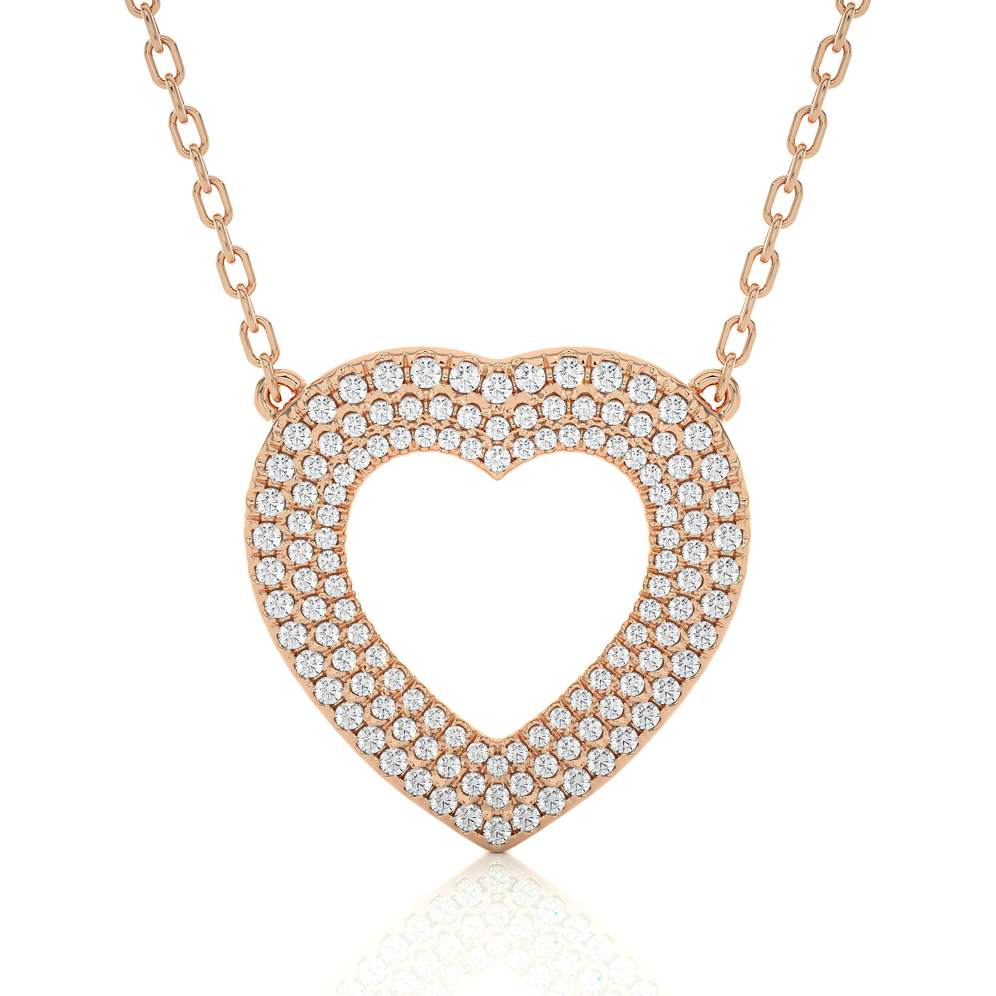 Multi Row Pave Heart Lab Diamond Pendant Necklace