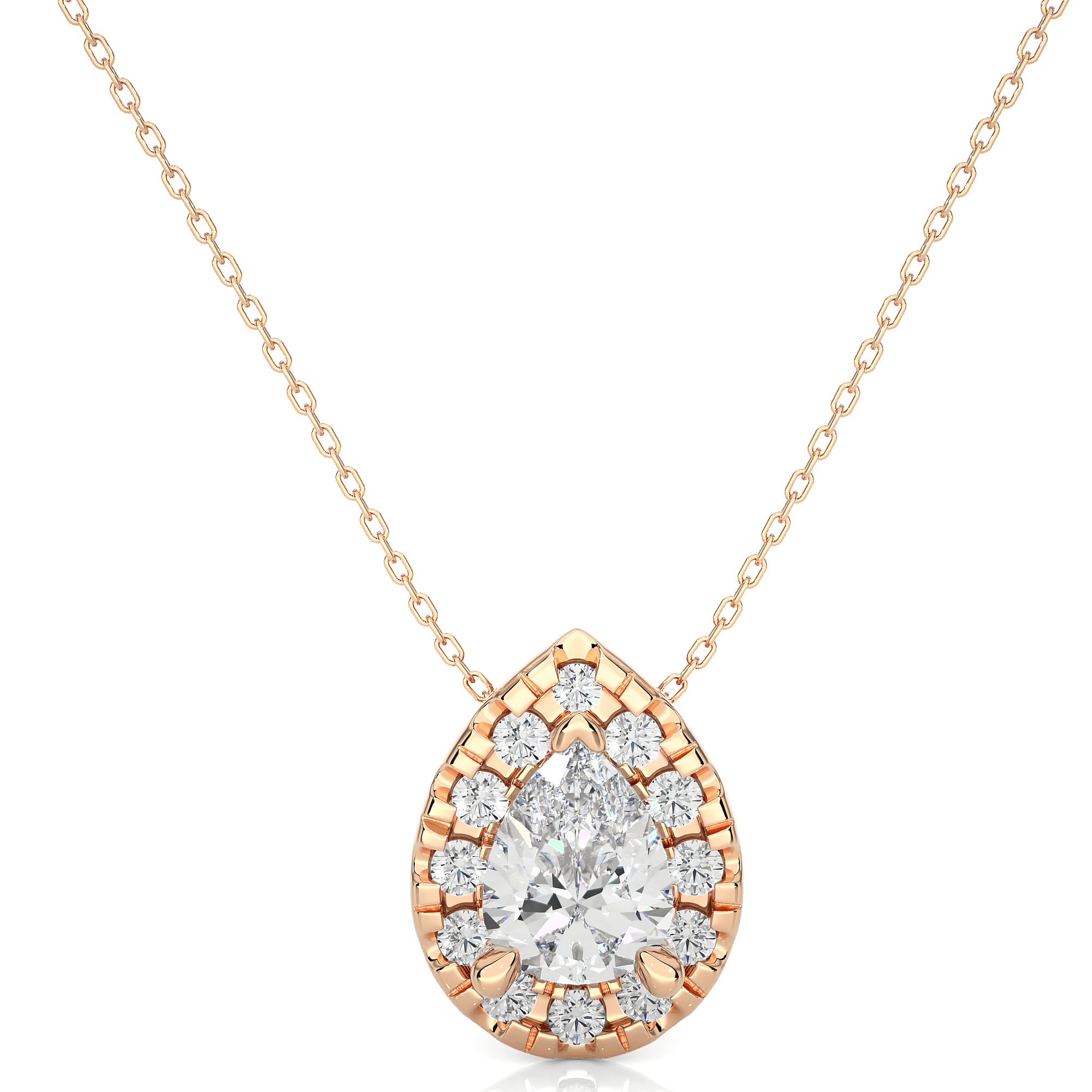 Pear Cut Lab Diamond Halo Pendant Necklace