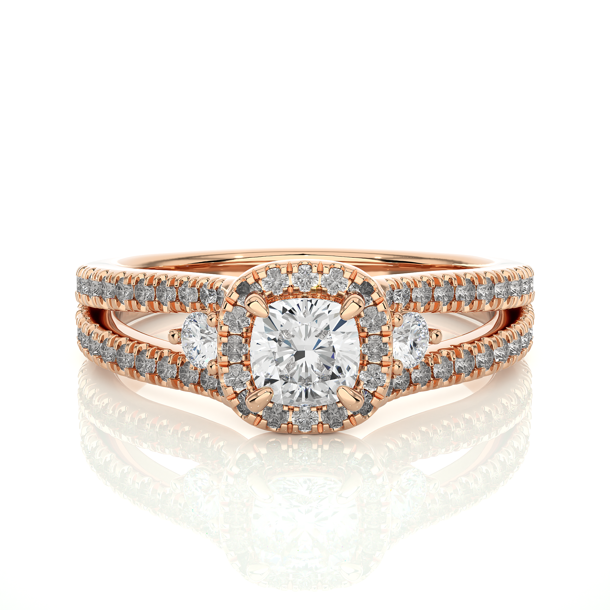 Cushion Lab Diamond Three Stone Engagement Ring