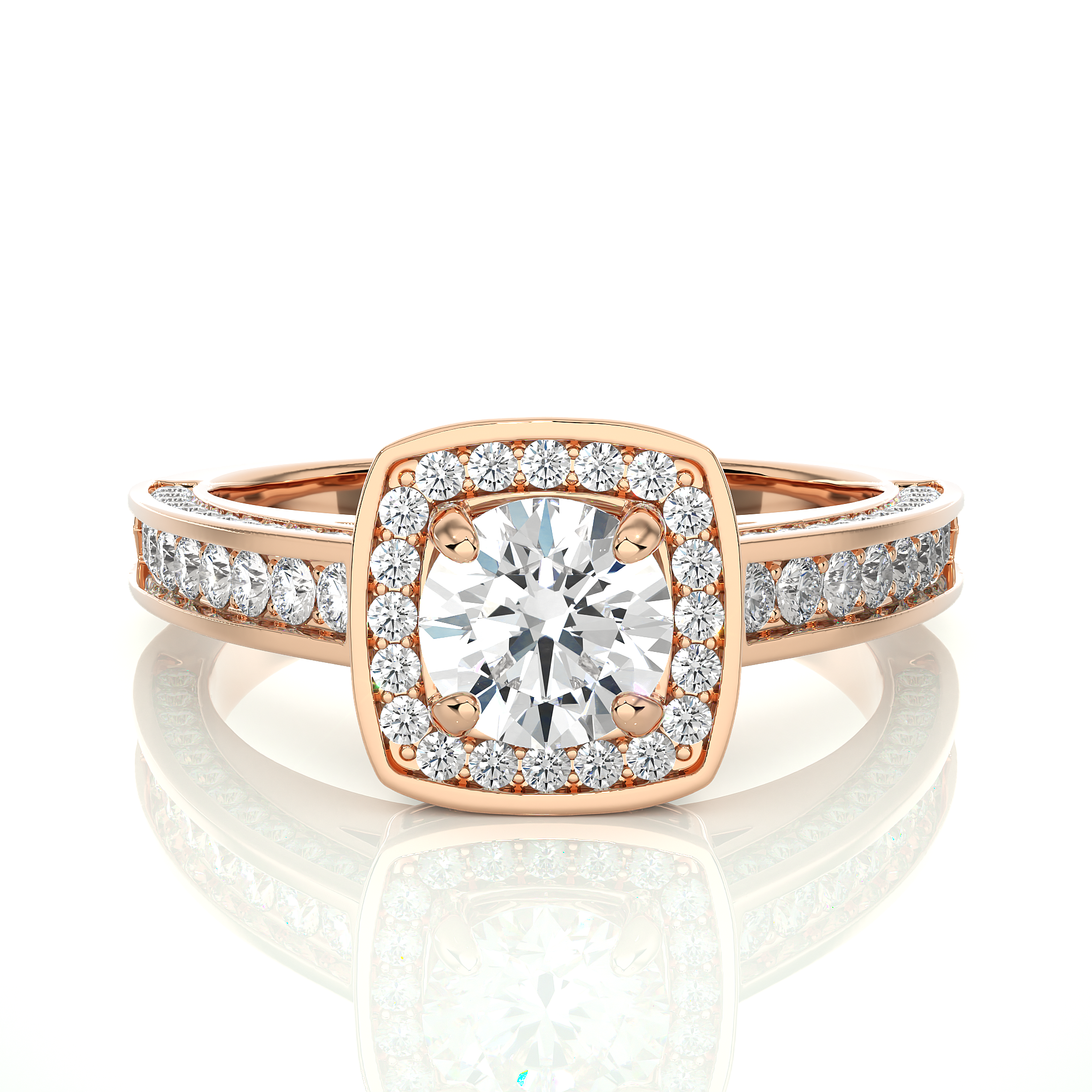 Round Lab Grown Diamond Cushion Halo Engagement Ring