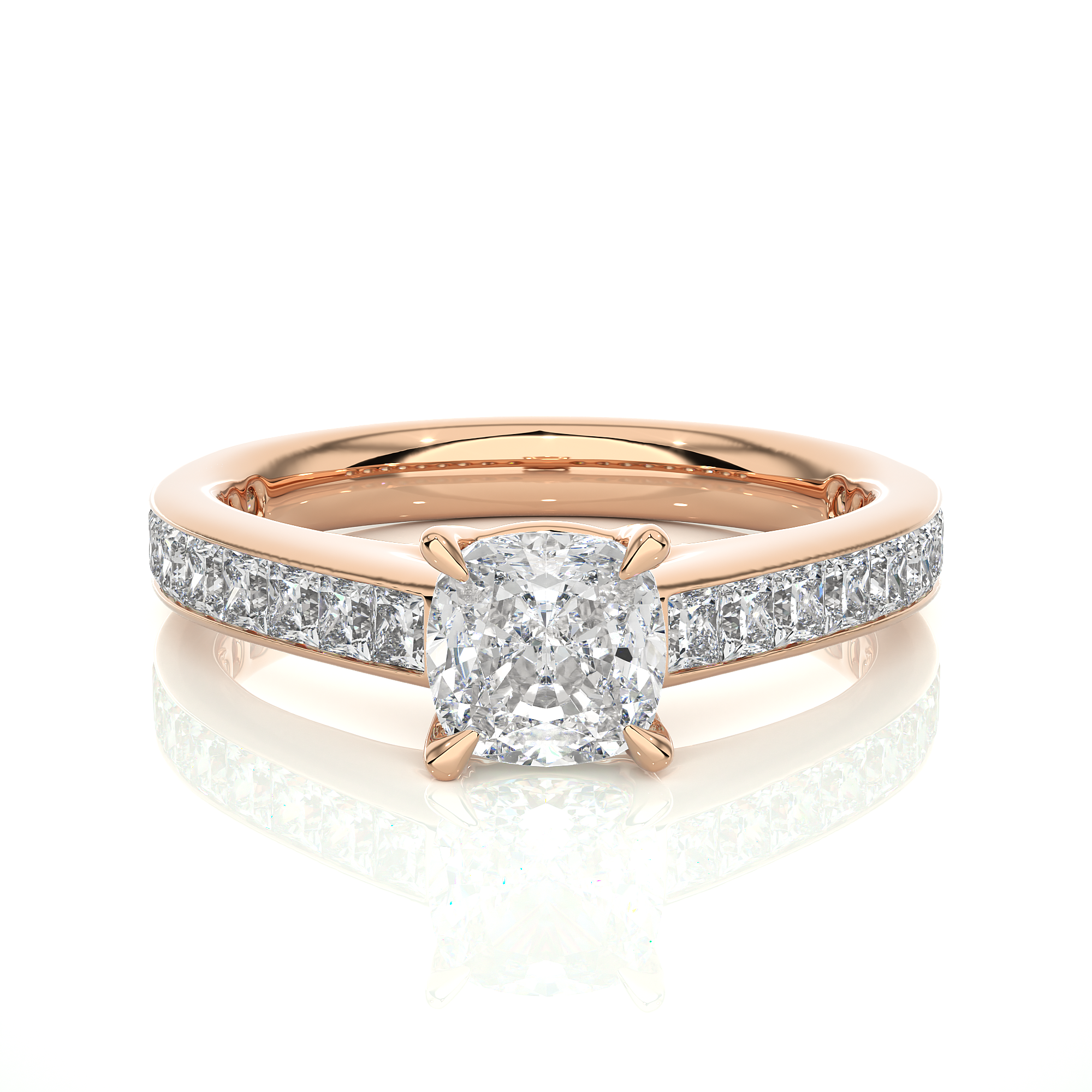 Cushion Cut Diamond Engagement Ring With Channel Band