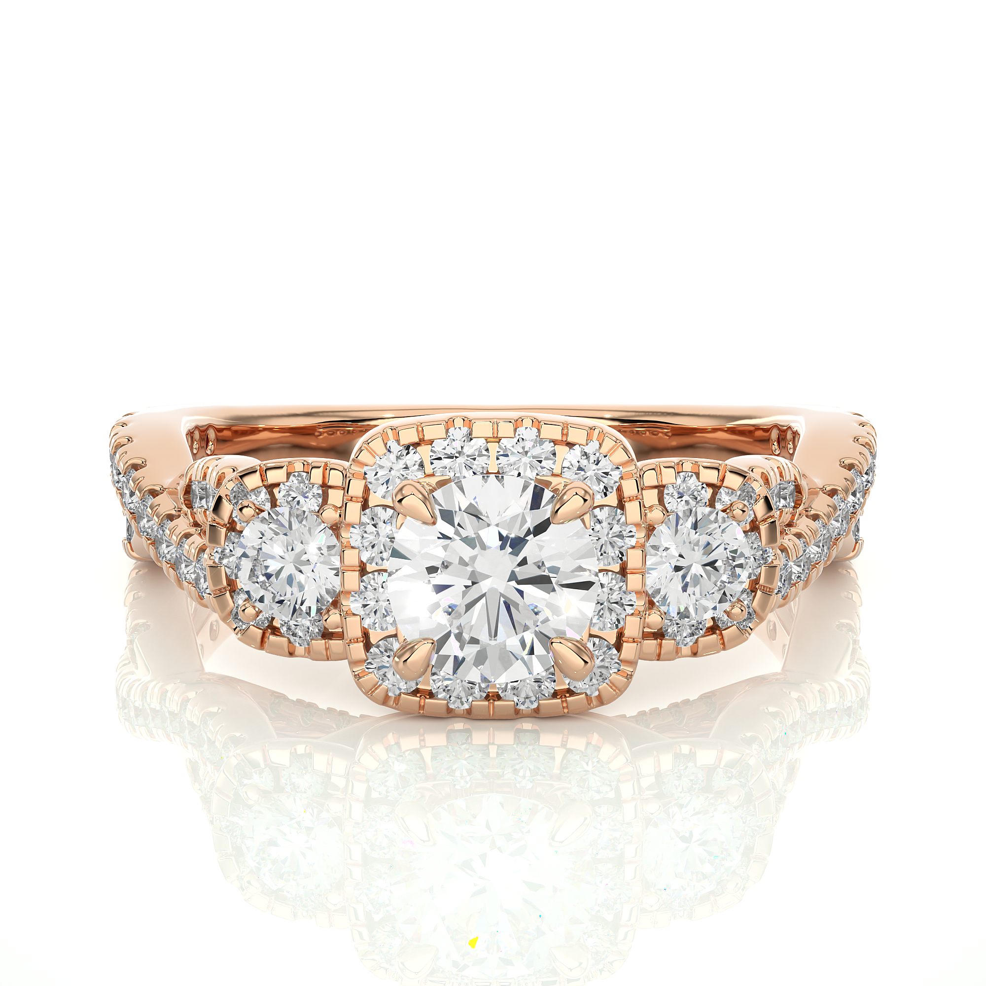 Lab Diamond Halo Three Stone Engagement Ring