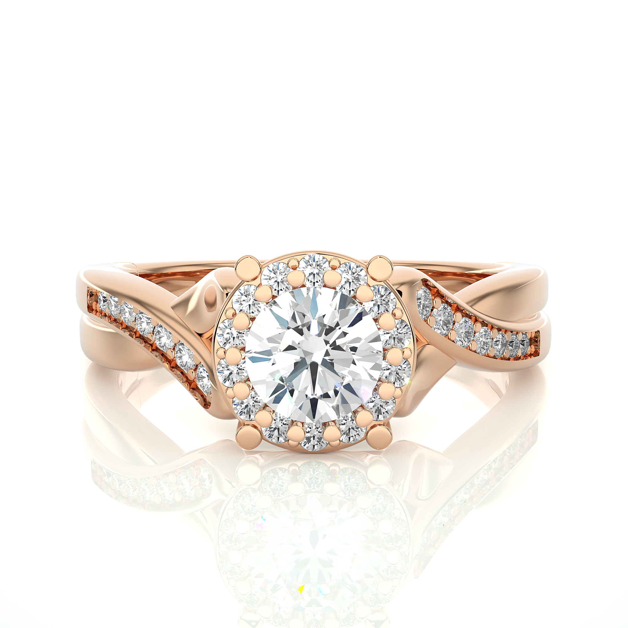 Round Diamond Halo Engagement Ring With Twisted Band