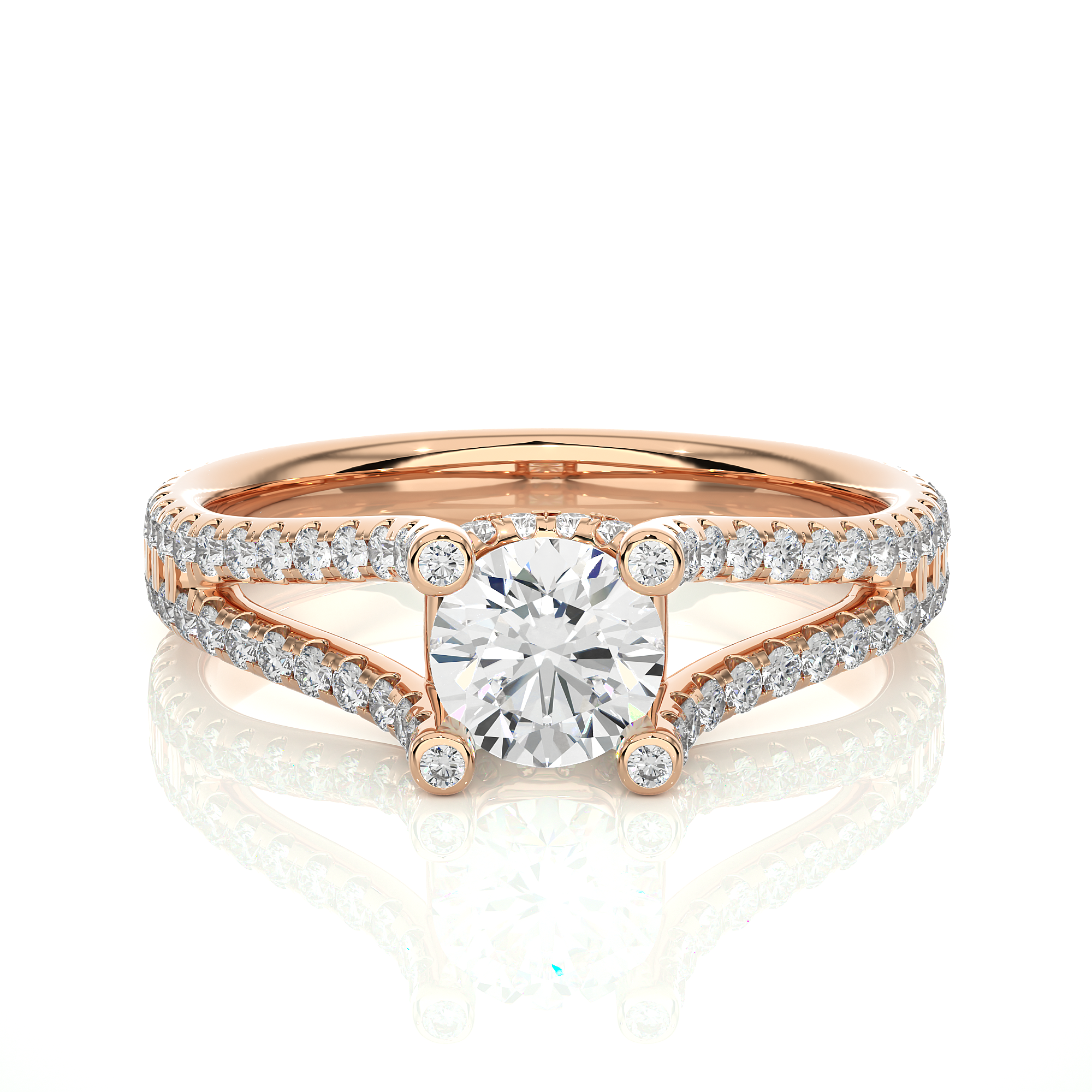 Round Lab Grown Diamond Split Shank Pave Engagement Ring