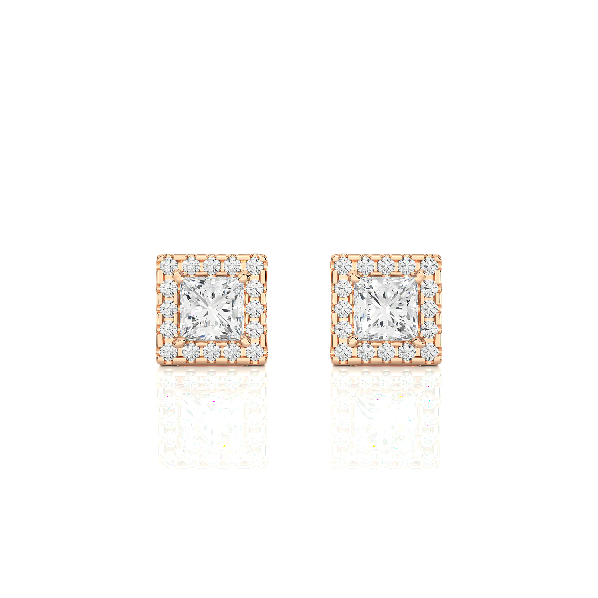 Princess Cut Lab Grown Diamond Halo Stud Earrings