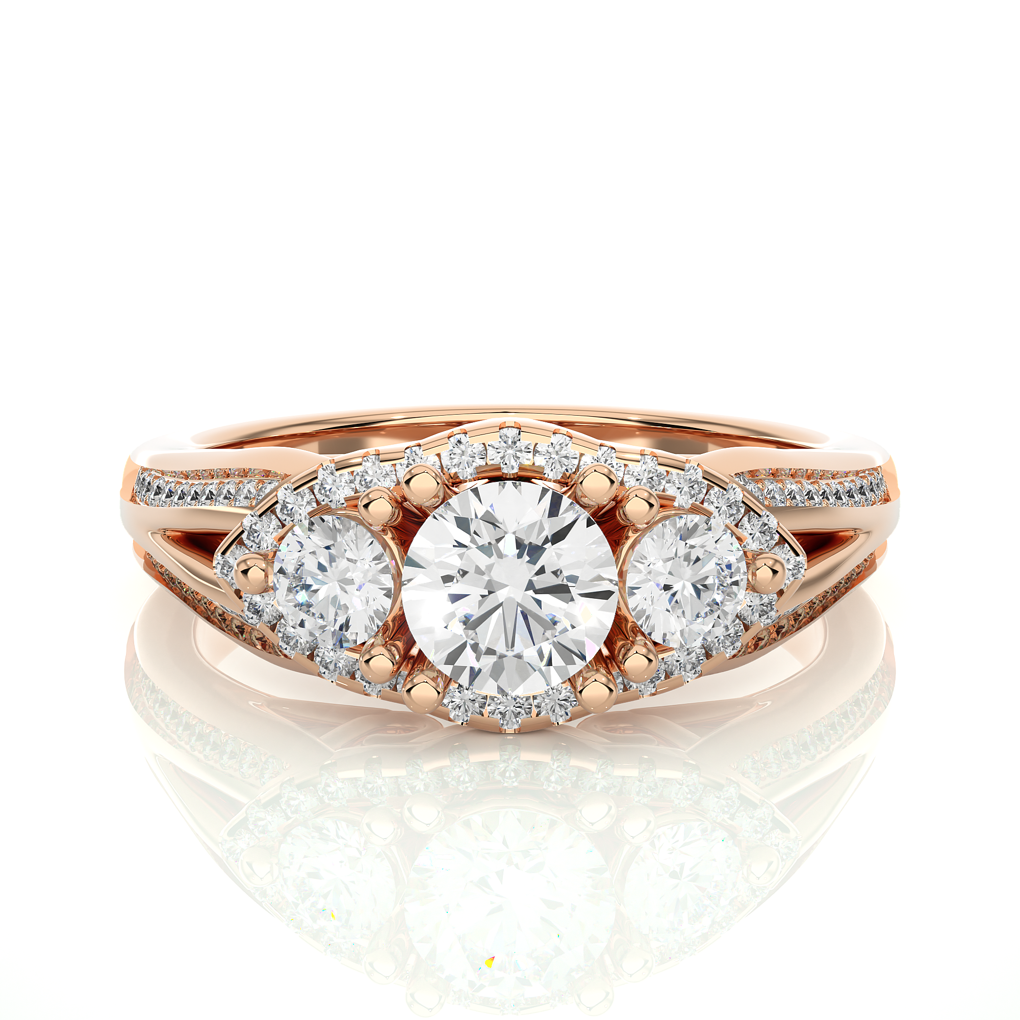Luxury Three Stone Halo Lab Diamond Ring