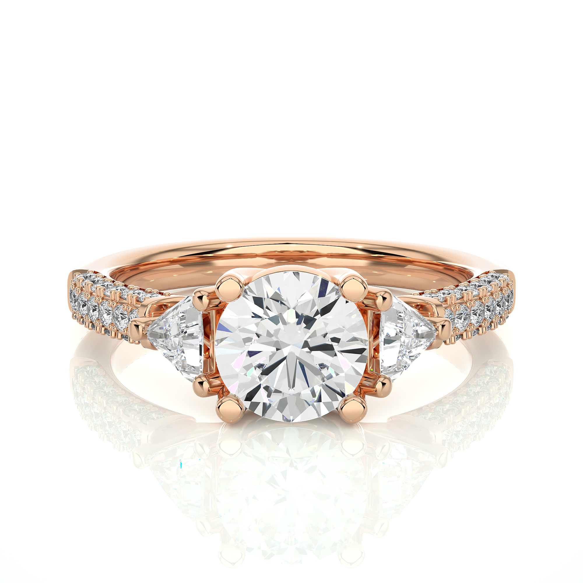 Three Stone Lab Diamond Engagement Ring With Trillion Side Stones