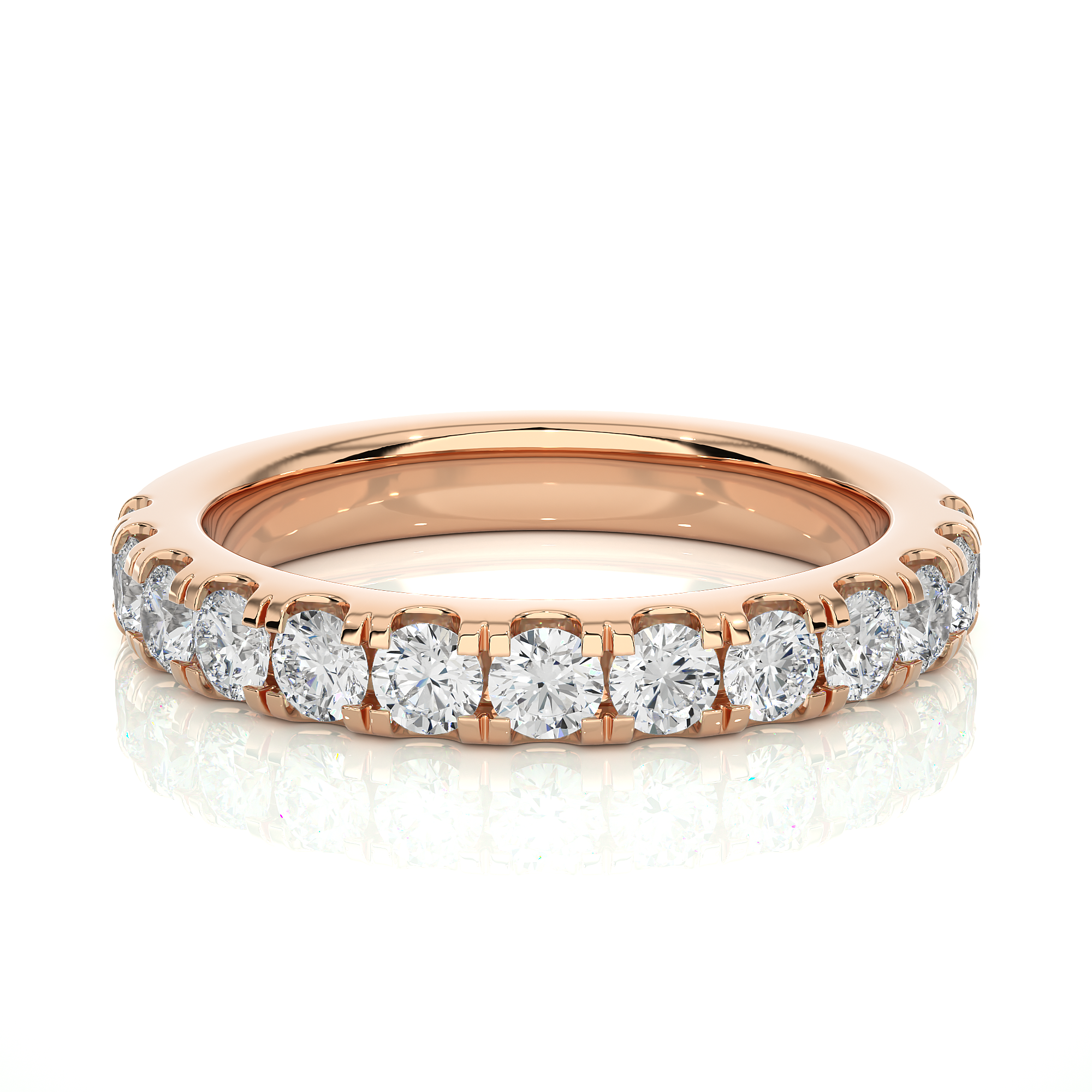 Round Lab Diamond Half Eternity Wedding Band
