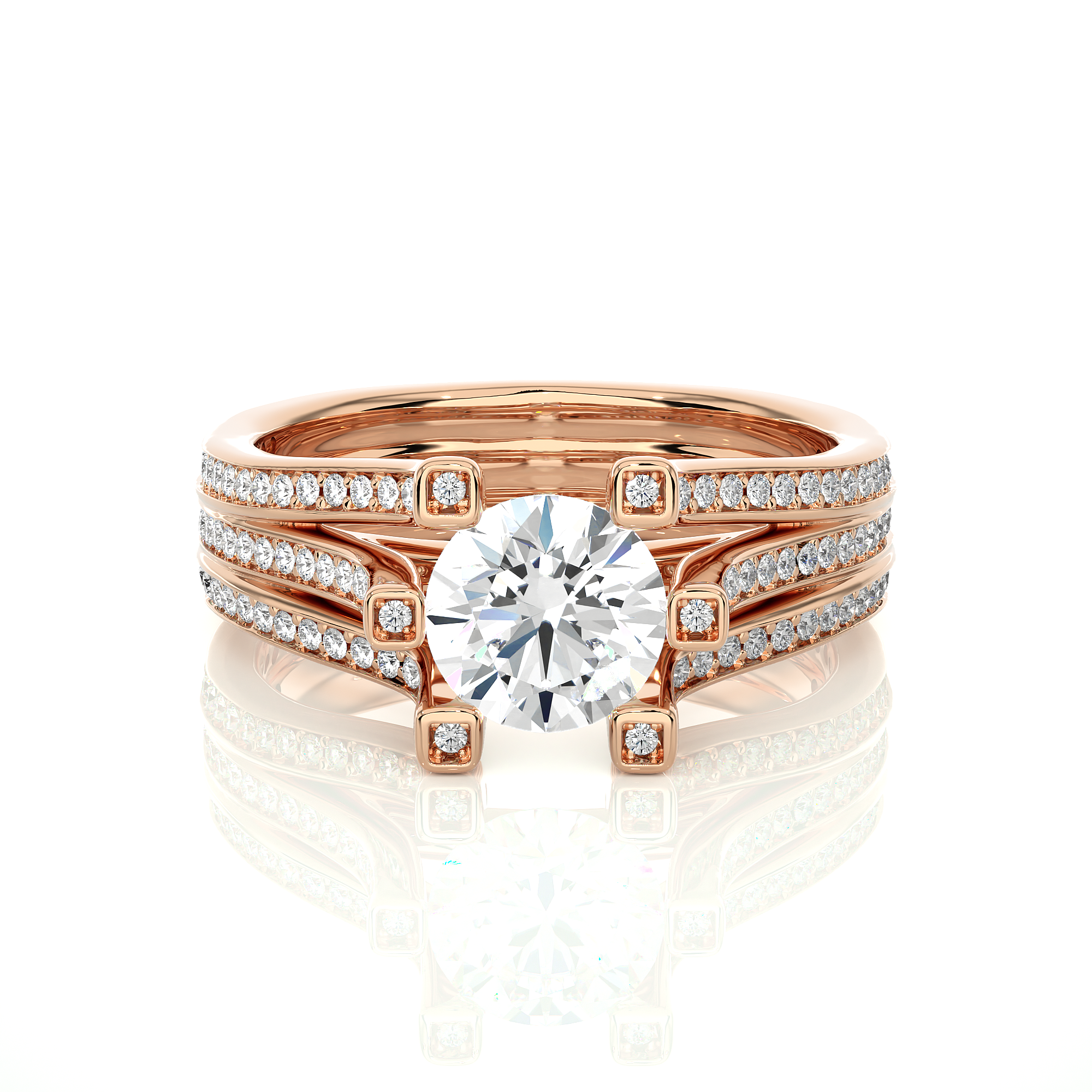 Round Lab Grown Diamond Multi Row Pave Engagement Ring