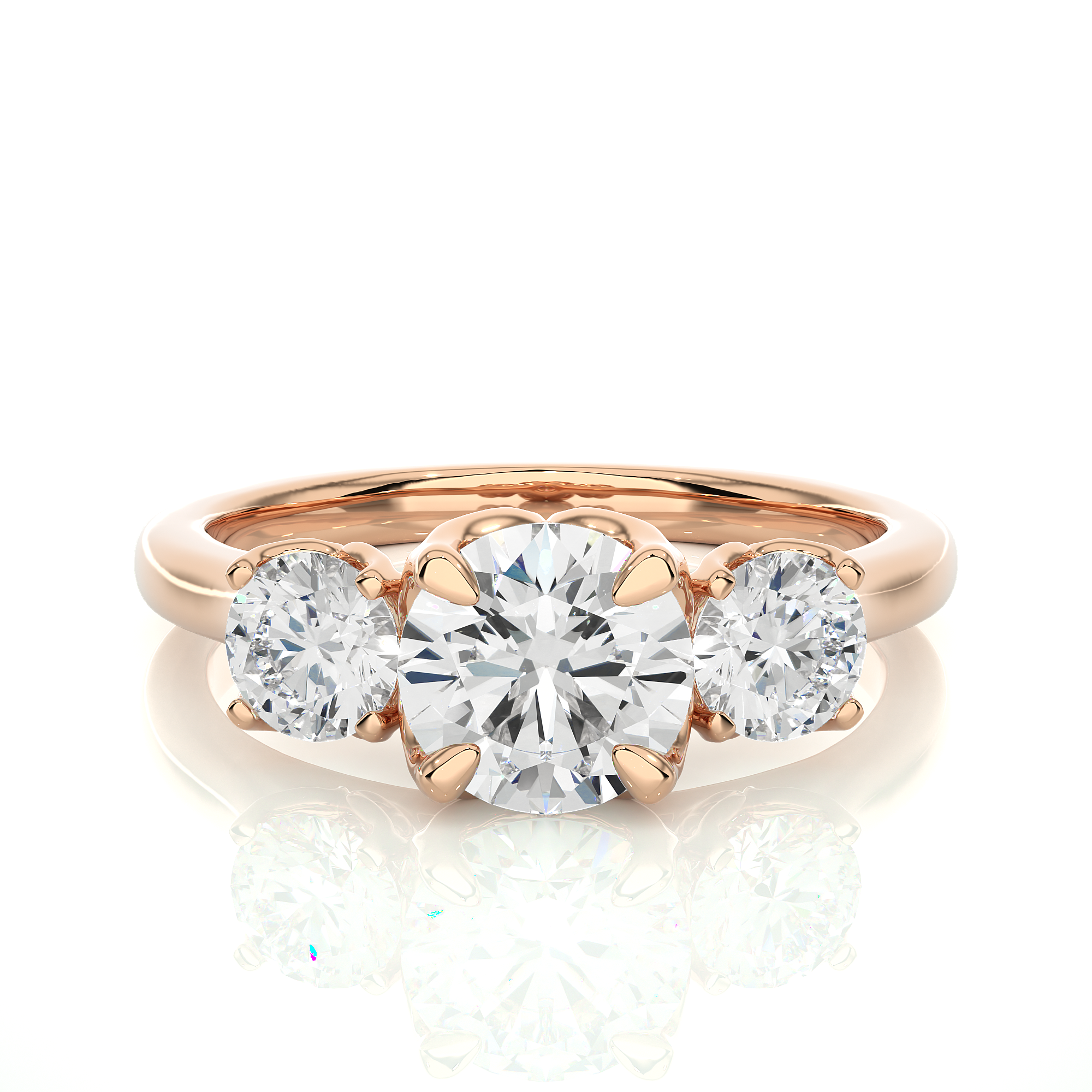 Round Diamond Three Stone Engagement Ring
